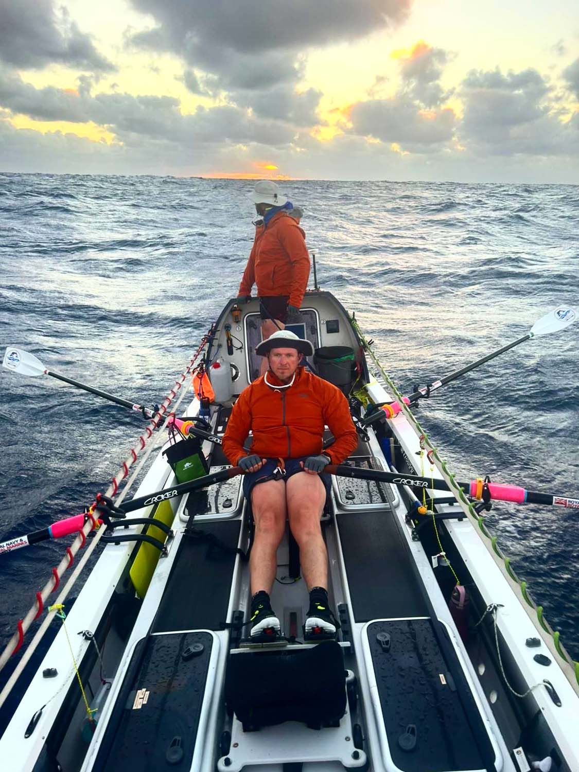 Surg Lt Cdr Addison Taylor tries rowing with all four oars at once