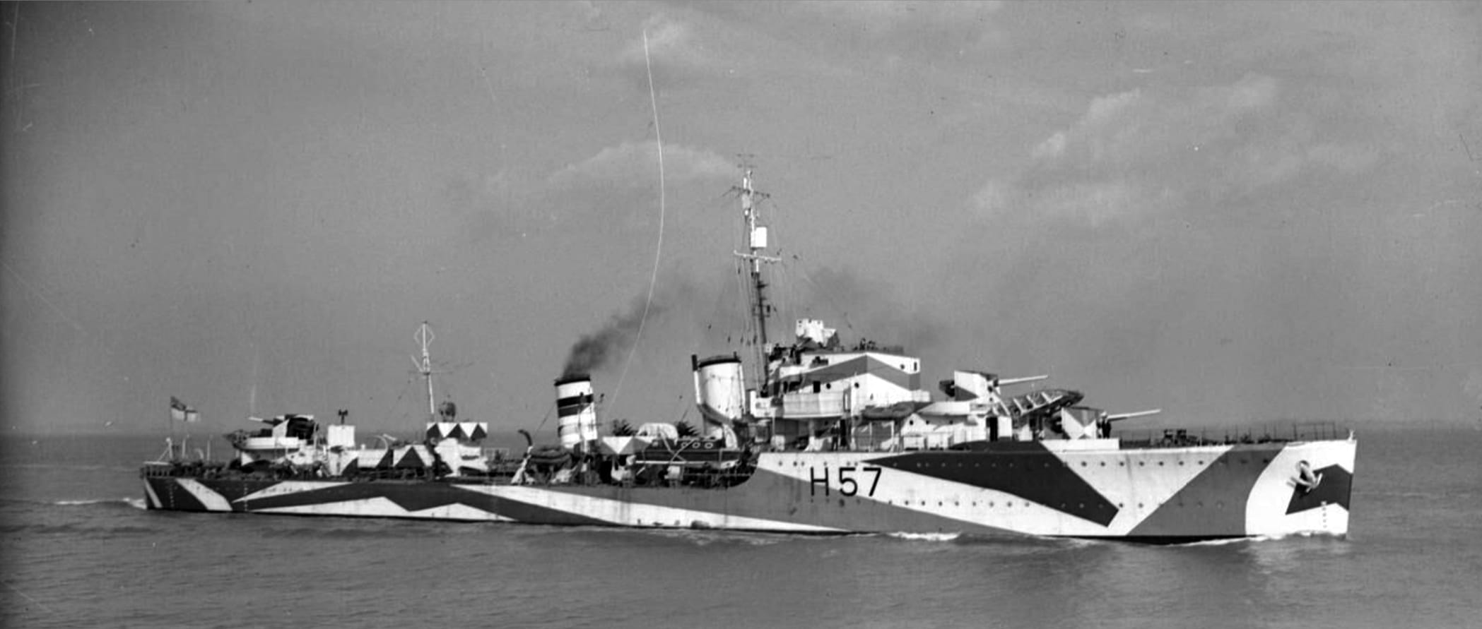 HMS Hesperus in her distinctive wartime dazzle livery