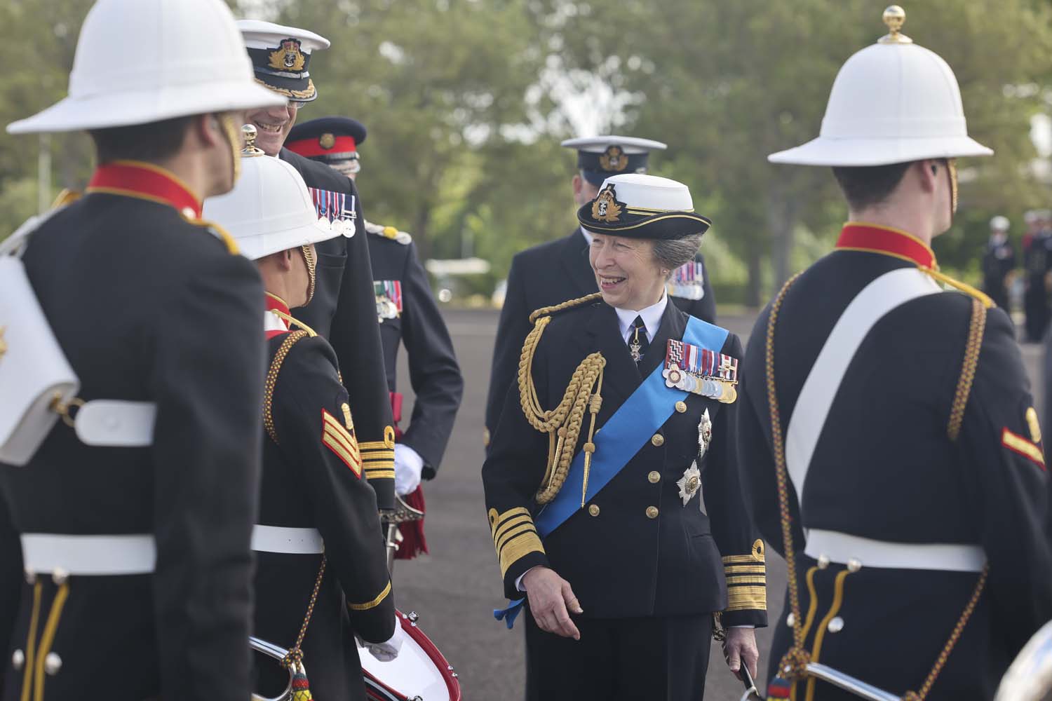 HRH The Princess Royal meeting members of the RM Band Service on parade at HMS Sultan. Picture: LPhot Damien Bye