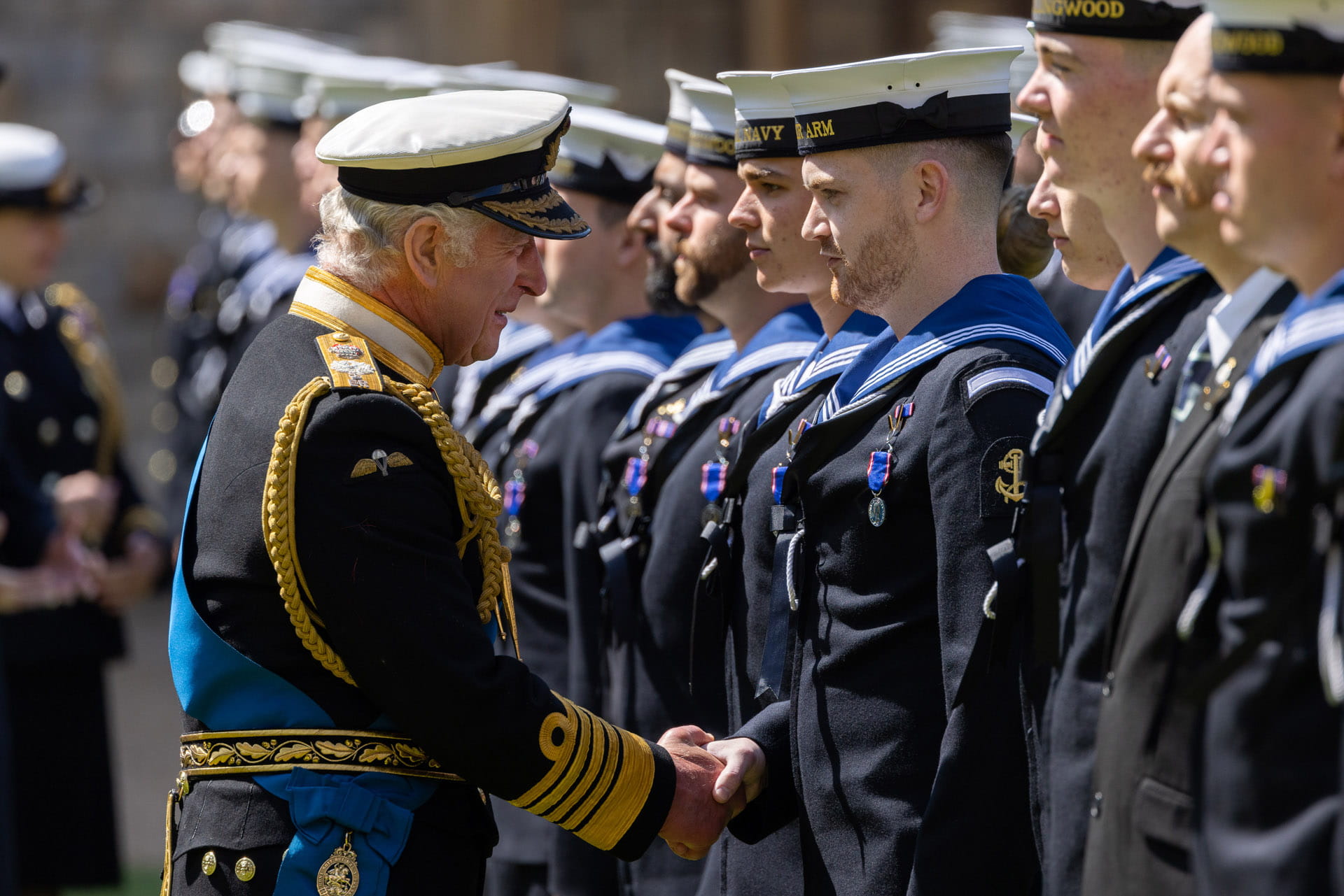 His Majesty the King presents Royal Victorian Order honours to around 150 Royal Naval personnel who took part in Queen Elizabeth II's funeral. Picture: Petty Officer Joel Rouse
