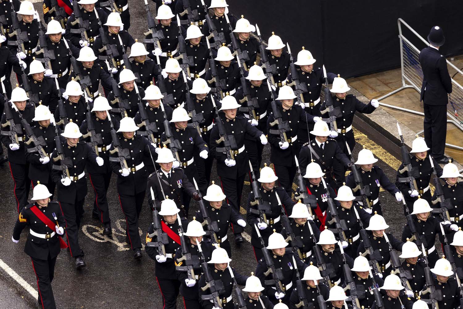 Royal Marines marching in the Coronation procession in May