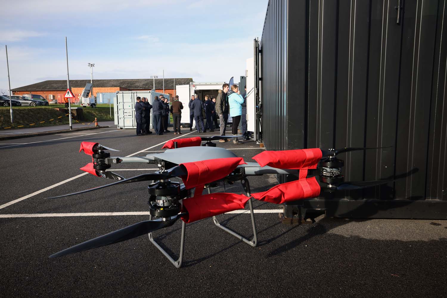 A Persistent Operational Deployment System (PODS) fitted with drone equipment is demonstrated at Portsdown Technology Park. Picture: LPhot Lee Blease