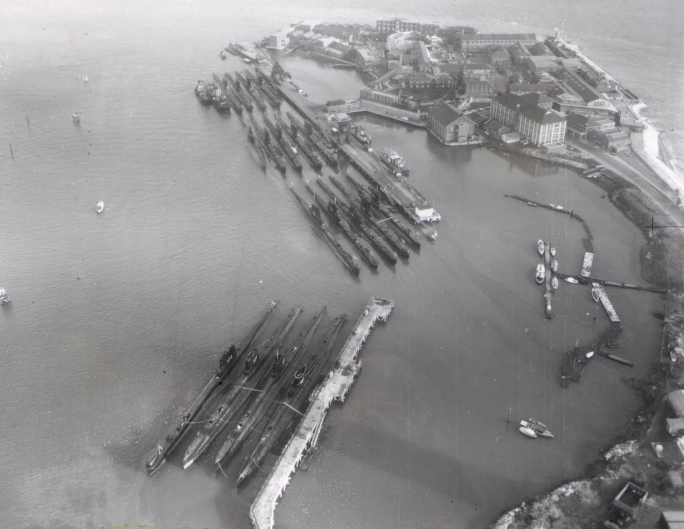 Submarines at HMS Dolphin in Gosport, Hampshire, in the 1950s
