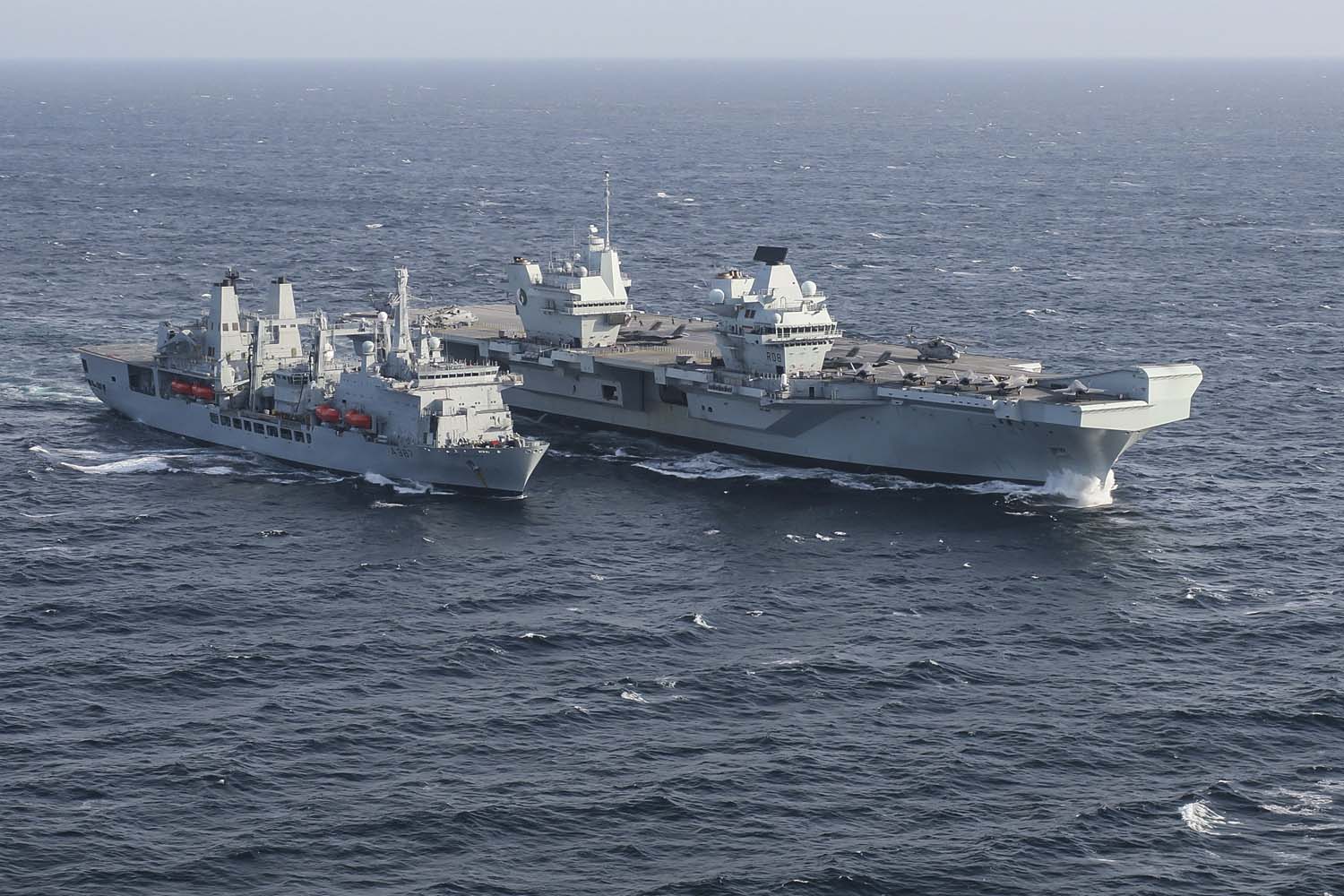 RFA Fort Victoria has been doing replenishment-at-sea manoeuvres with HMS Queen Elizabeth. Picture: LPhot Belinda Alker