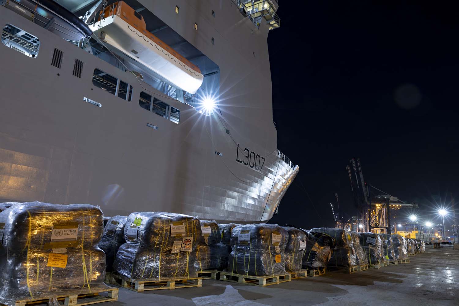 RFA Lyme Bay has delivered more than 80 tonnes of humanitarian aid for Gaza on behalf of the UK. Picture: Corporal Anil Gurung