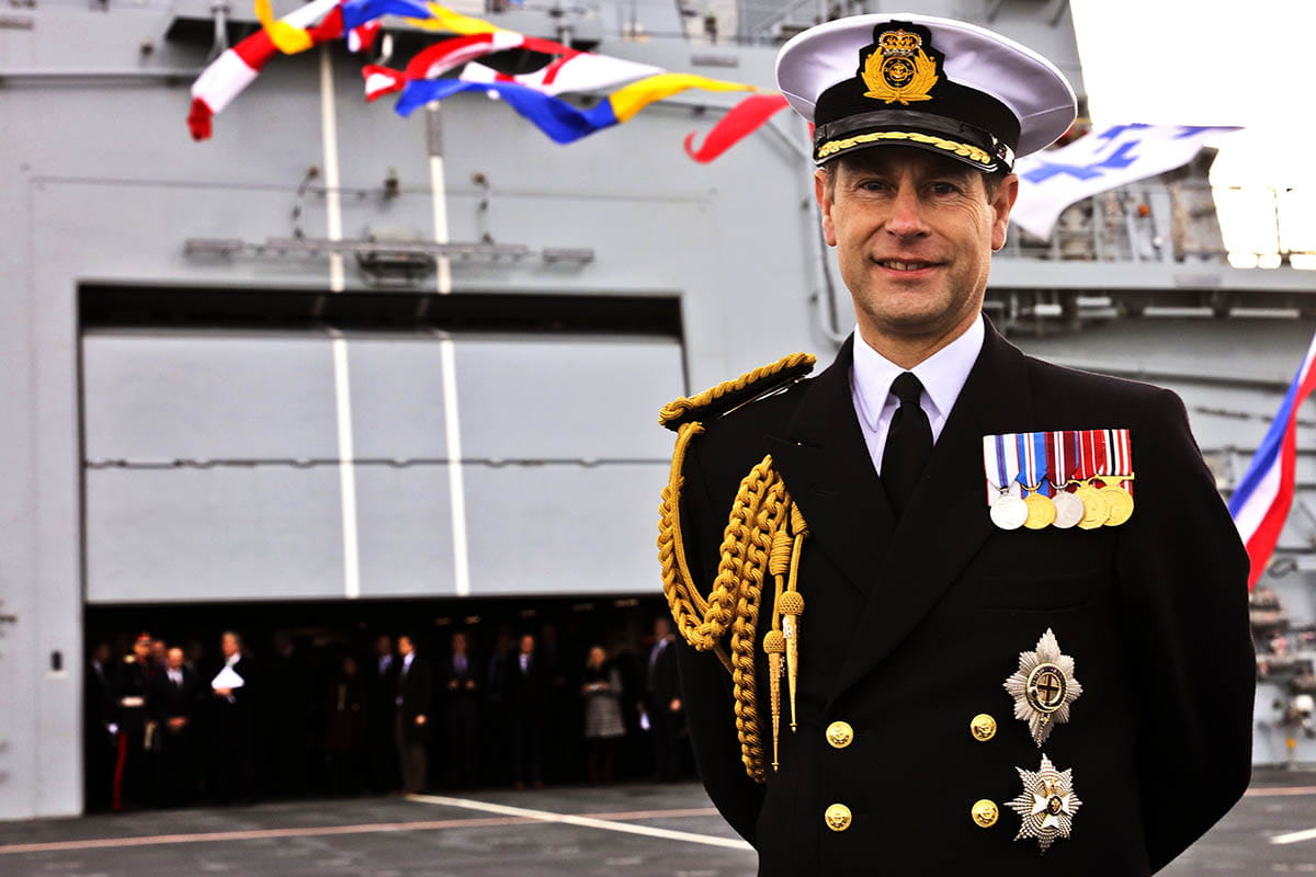 His Royal Highness Earl of Wessex Prince Edward on the flight deck of RFA Tidespring.