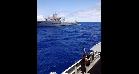 RFA Wave Knight takes over from HMS Mersey in the Caribbean