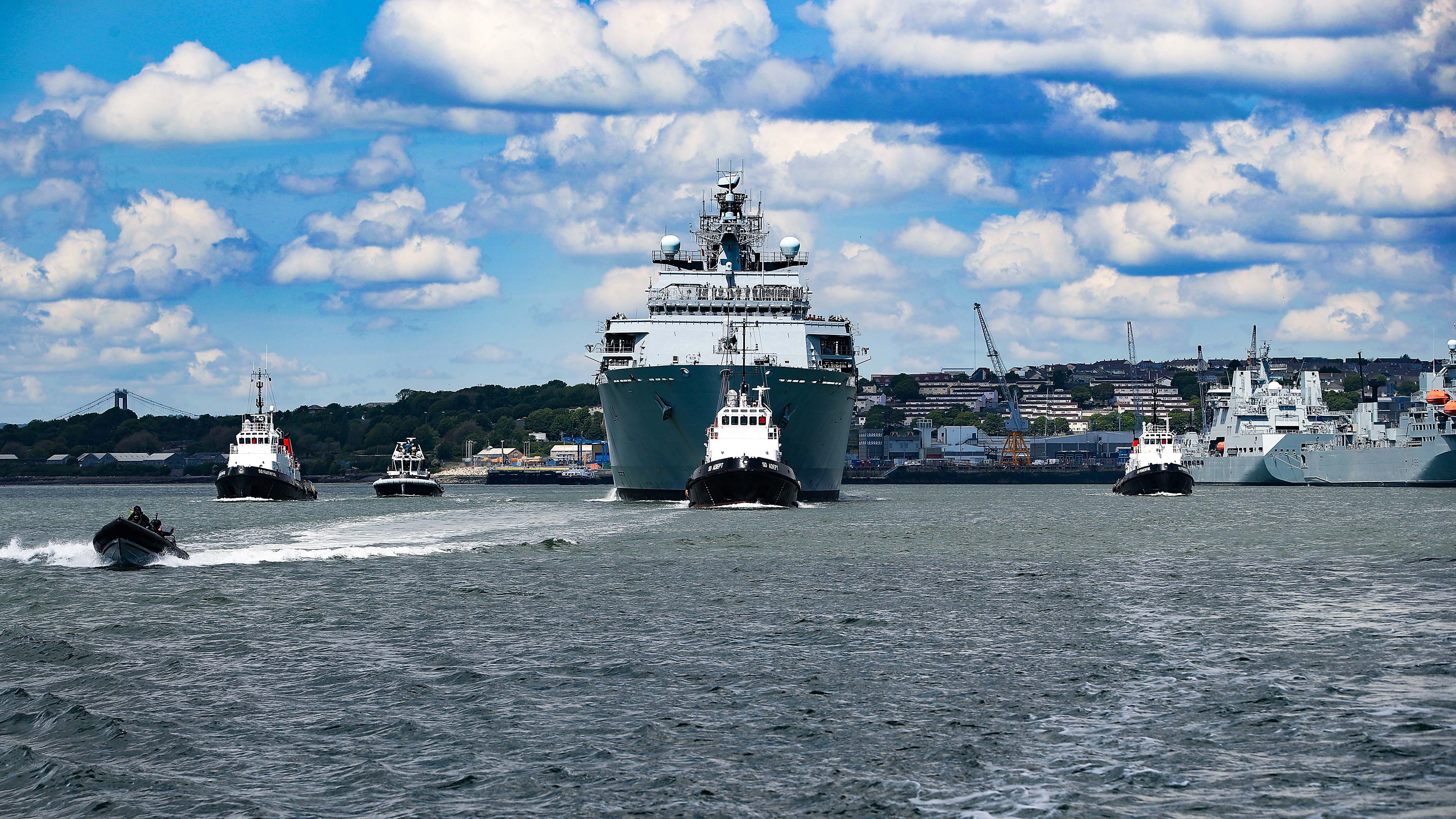HMS Albion departs Devonport