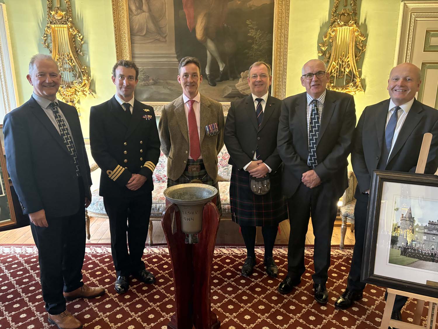 Past Commanding Officers HMS Argyll.  Ewan Kelbie, Commander Charles Wheen, Duke of Argyll, Gavin Prichard, Rick Wellesley, Nigel Chandler