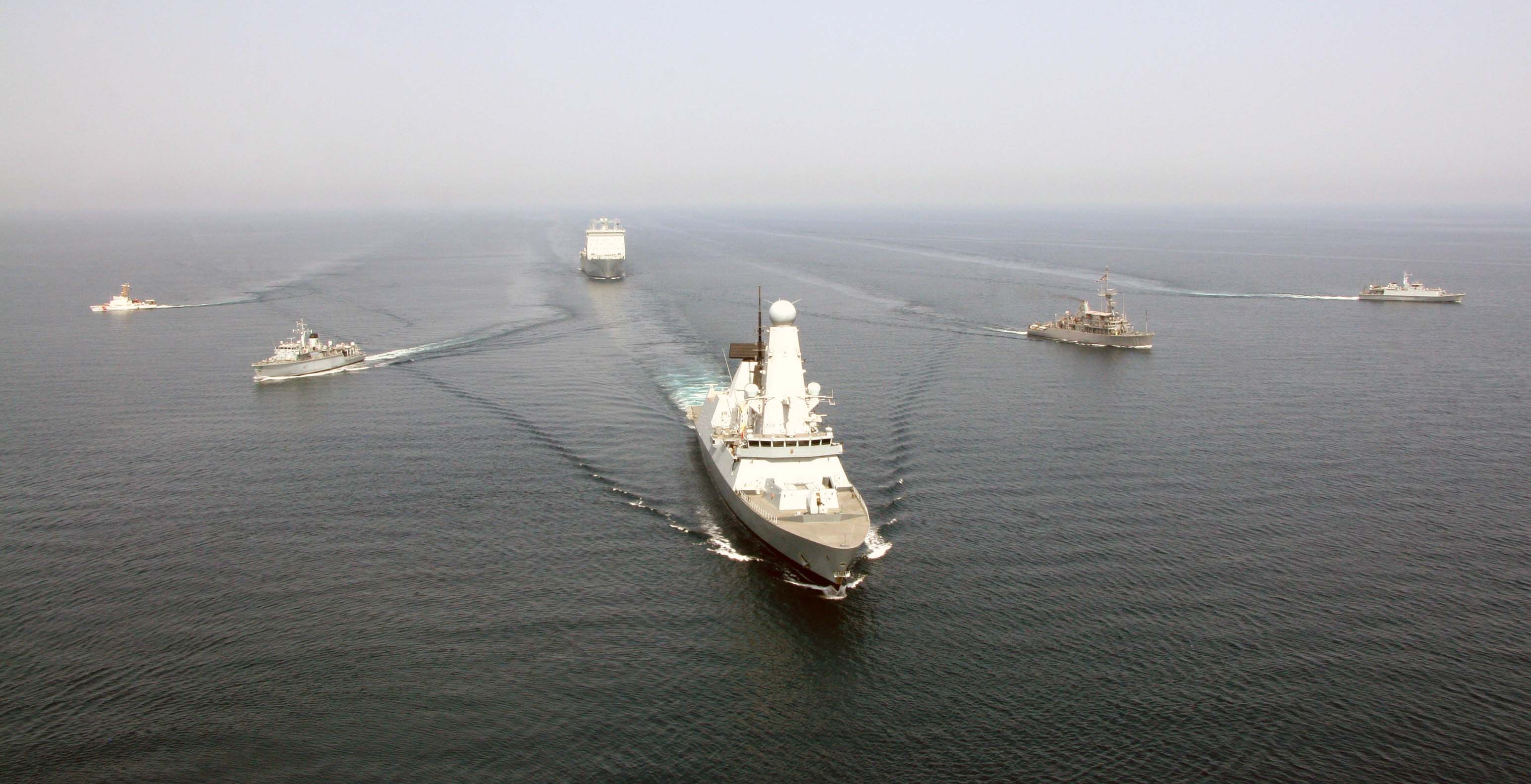 HMS Defender leads half a dozen warships as the world’s largest test of mine warfare force gets under way
