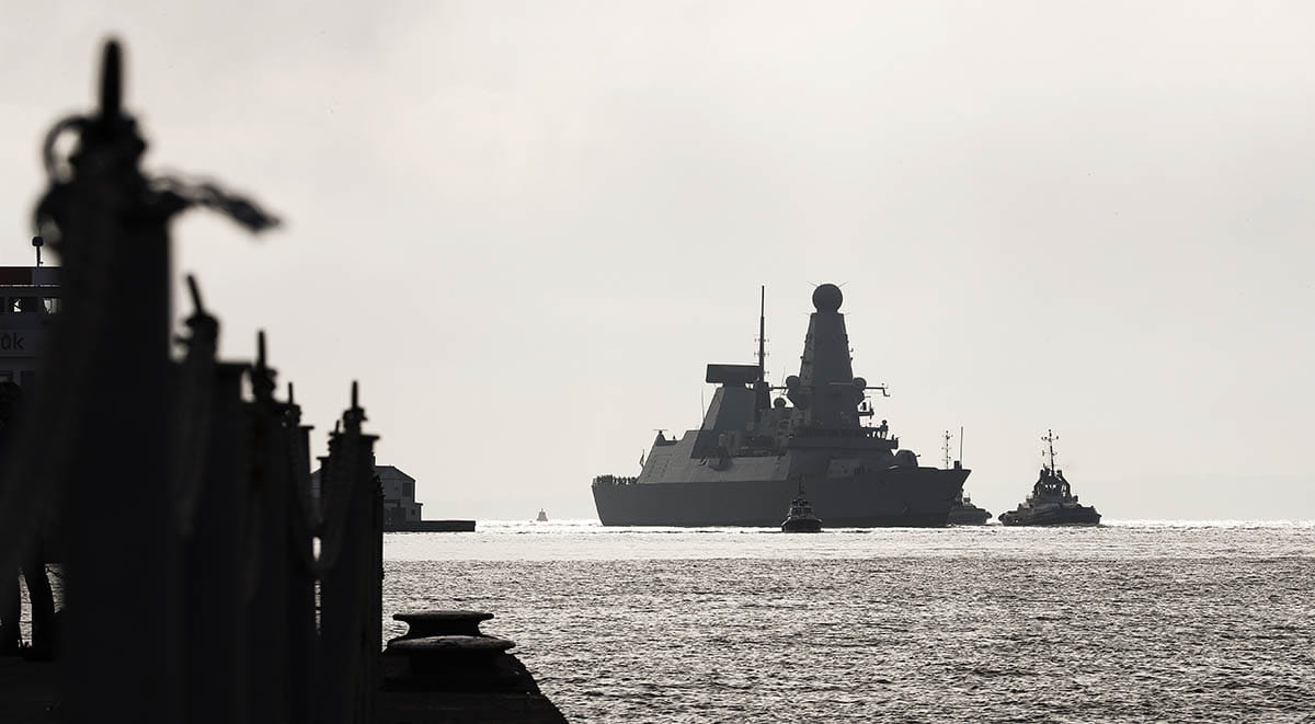 HMS Diamond returning to harbour at Portsmouth Naval Base