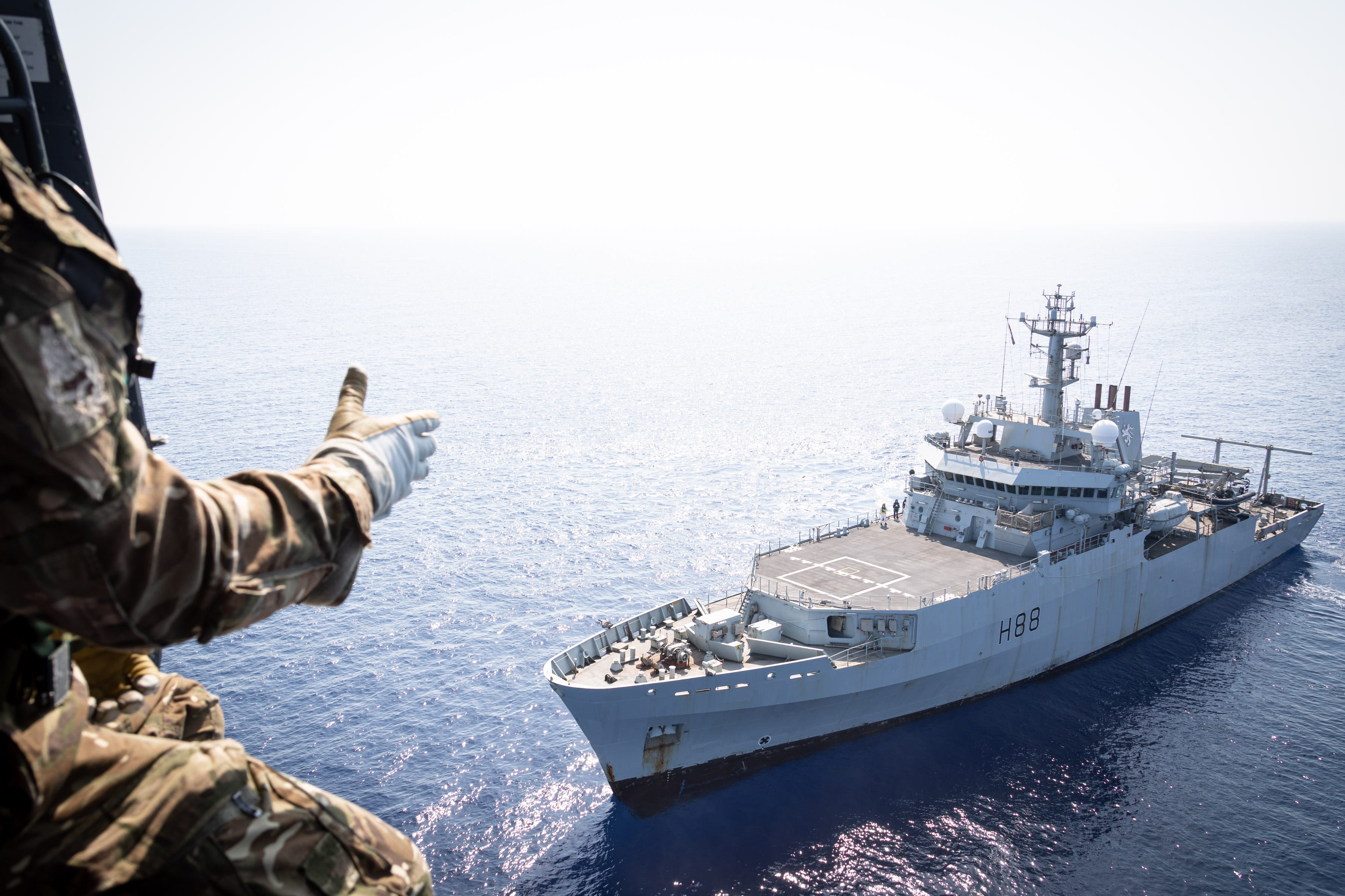 HMS Enterprise worked with 84 Squadron, from RAF Akrotiri, and Cypriot forces on a search and rescue exercise. Picture: SAC Laura Bullas