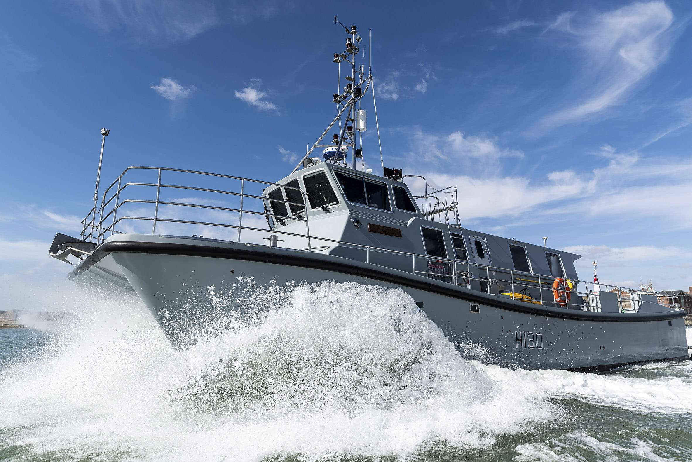 HMS Magpie manouevres at speed off Portsmouth