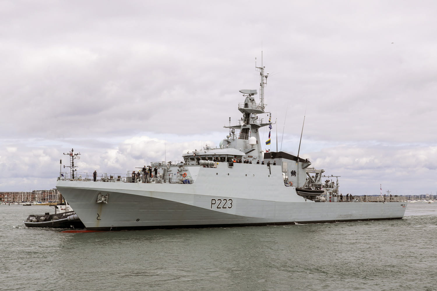 HMS Medway entering Portsmouth for the first time.
