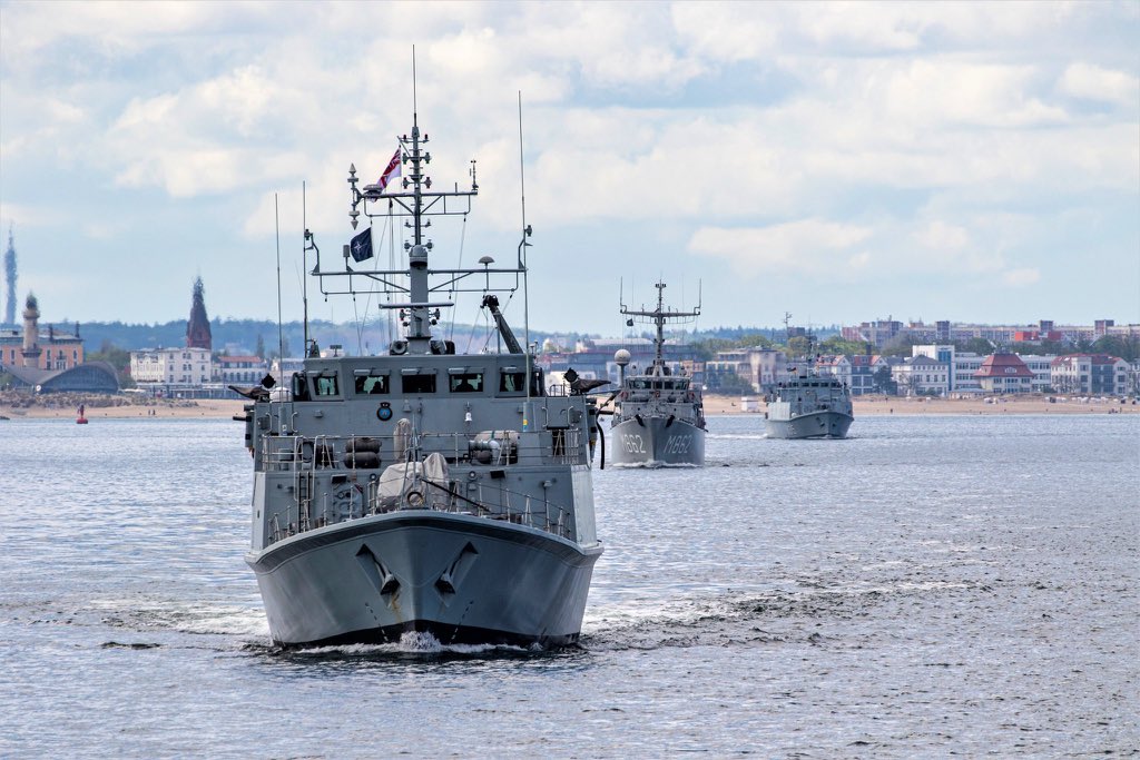 HMS Pembroke leads the way out of Warnemunde near Rostock HMS Pembroke leads the way out of Warnemunde near Rostock