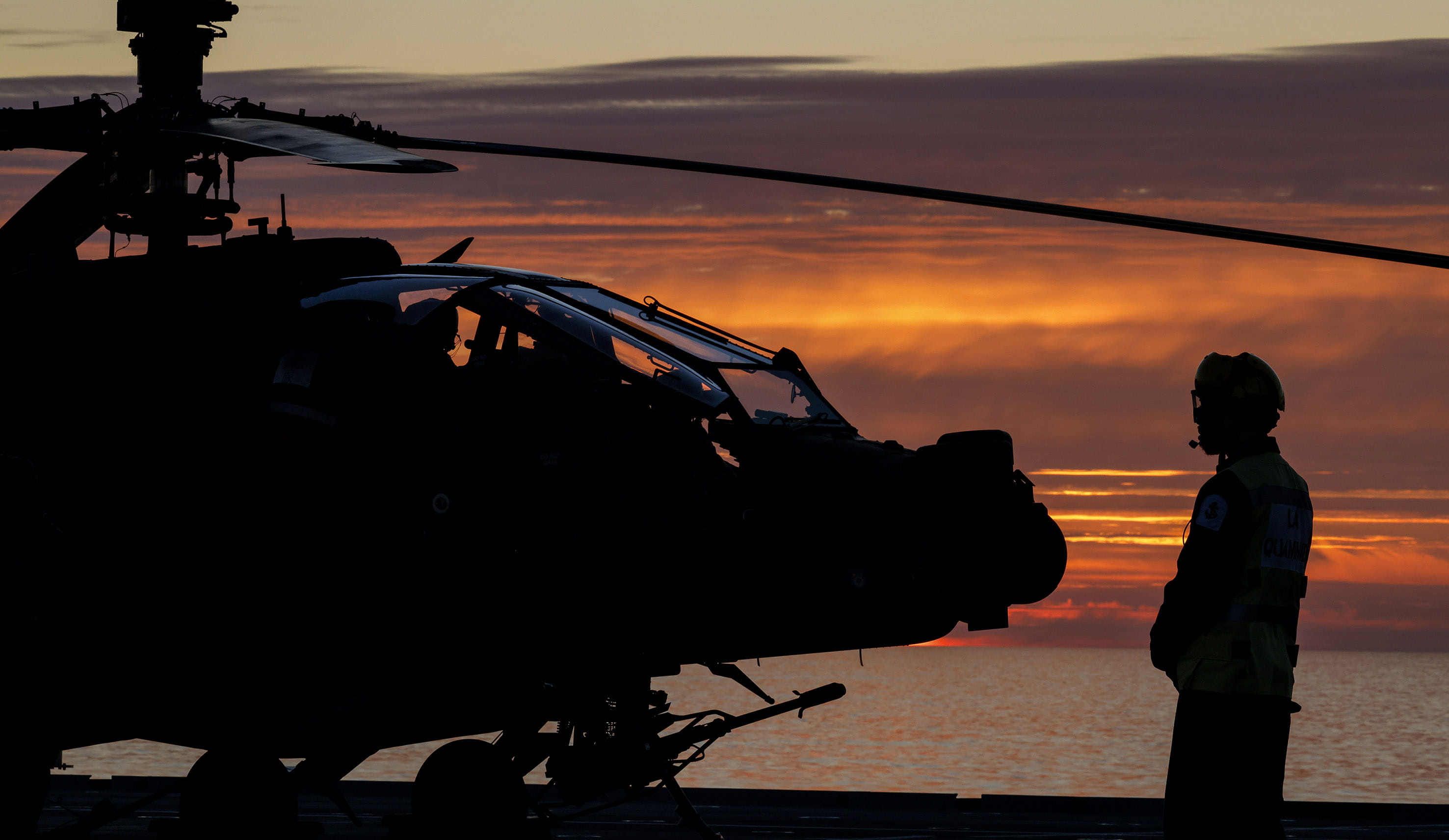 An Apache crew carries out pre-flight checks on the flight deck before a dawn sortie