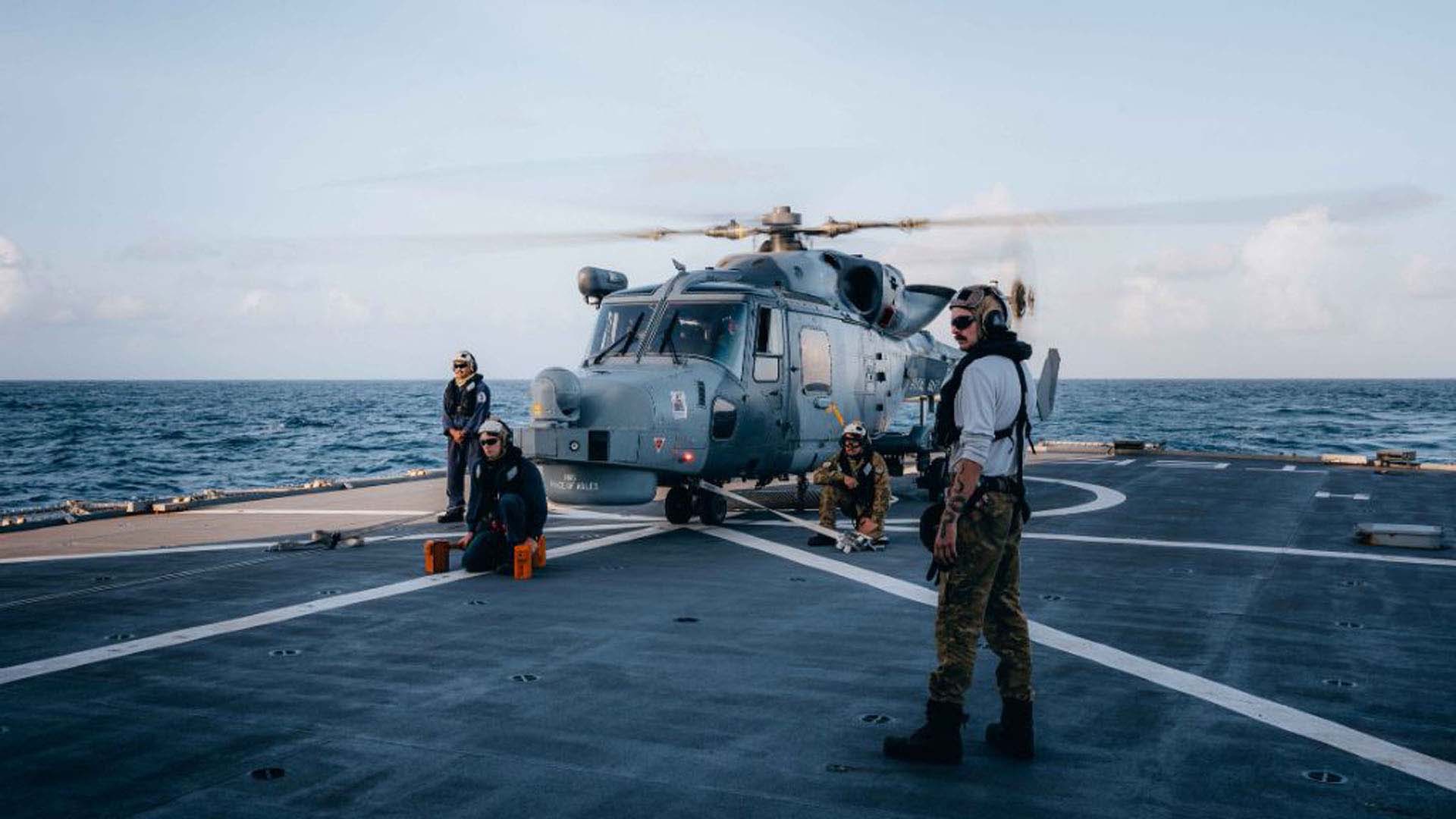 A Royal Navy Wildcat debuts on the deck of HMNZS Te Kaha