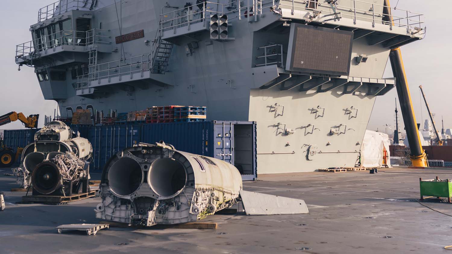 The model wreckage provided for the training on the deck of HMS Prince of Wales