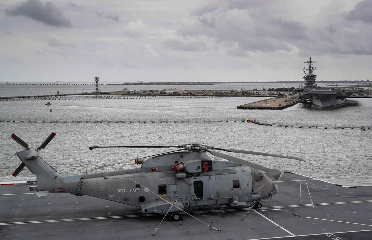 HMS Queen Elizabeth sails into Norfolk, Virginia