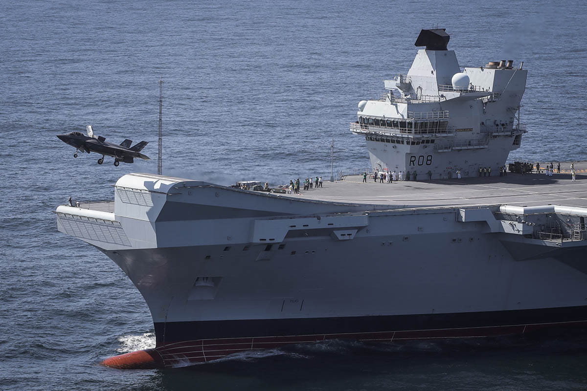 Royal Navy pilot Commander Nathan Gray makes the first ever F-35 Lightning jet take off from HMS Queen Elizabeth
