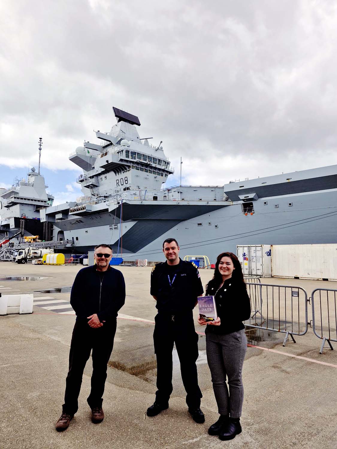 Spitfire historian Tony Holmes, HMS Queen Elizabeth's Lt Cdr Euan Martin and Dr Victoria Taylor