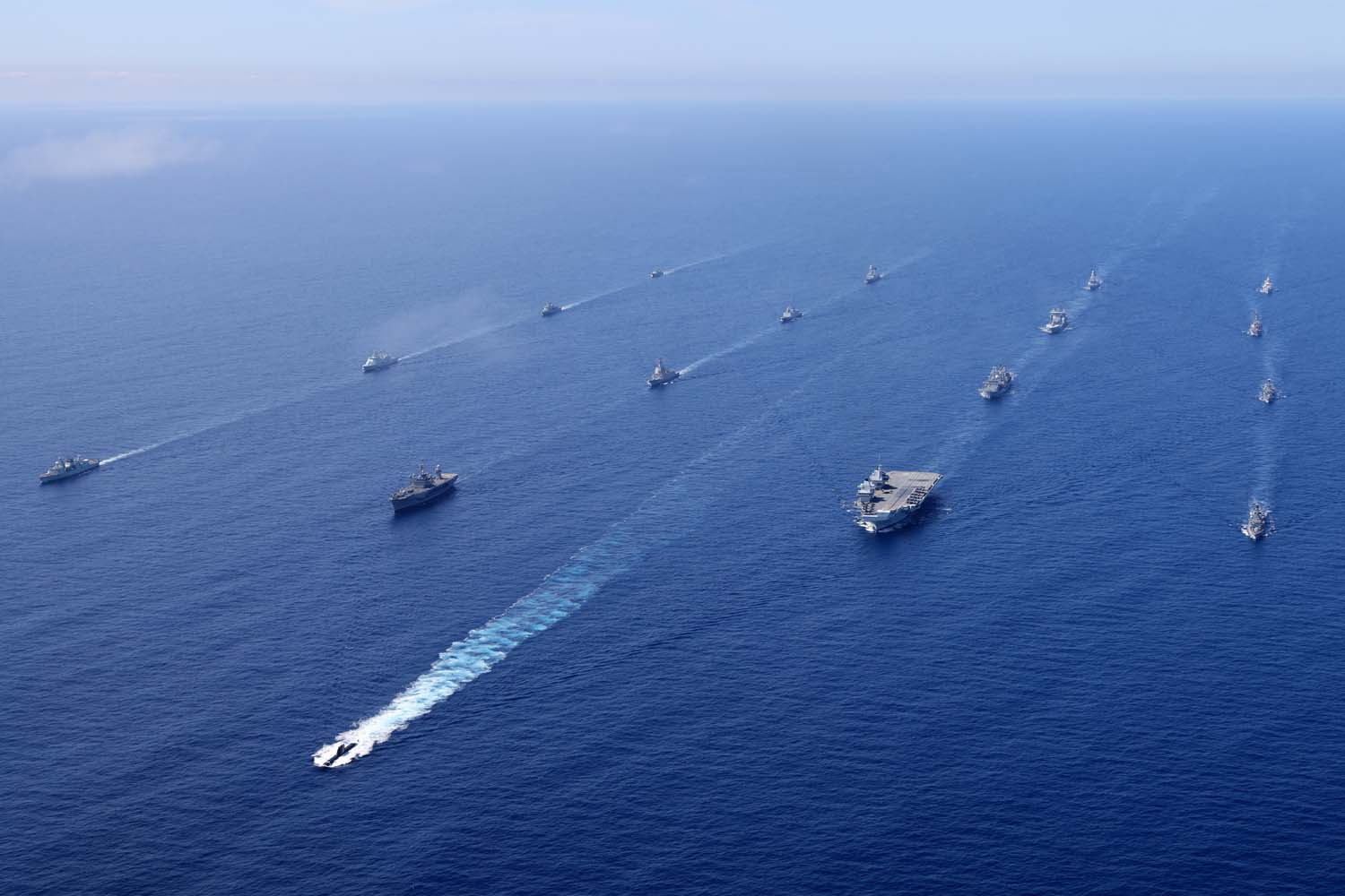 The UK's Carrier Strike Group met up with NATO's Standing Maritime Group One and Two off the coast of Portugal. Picture: LPhot Unaisi Luke