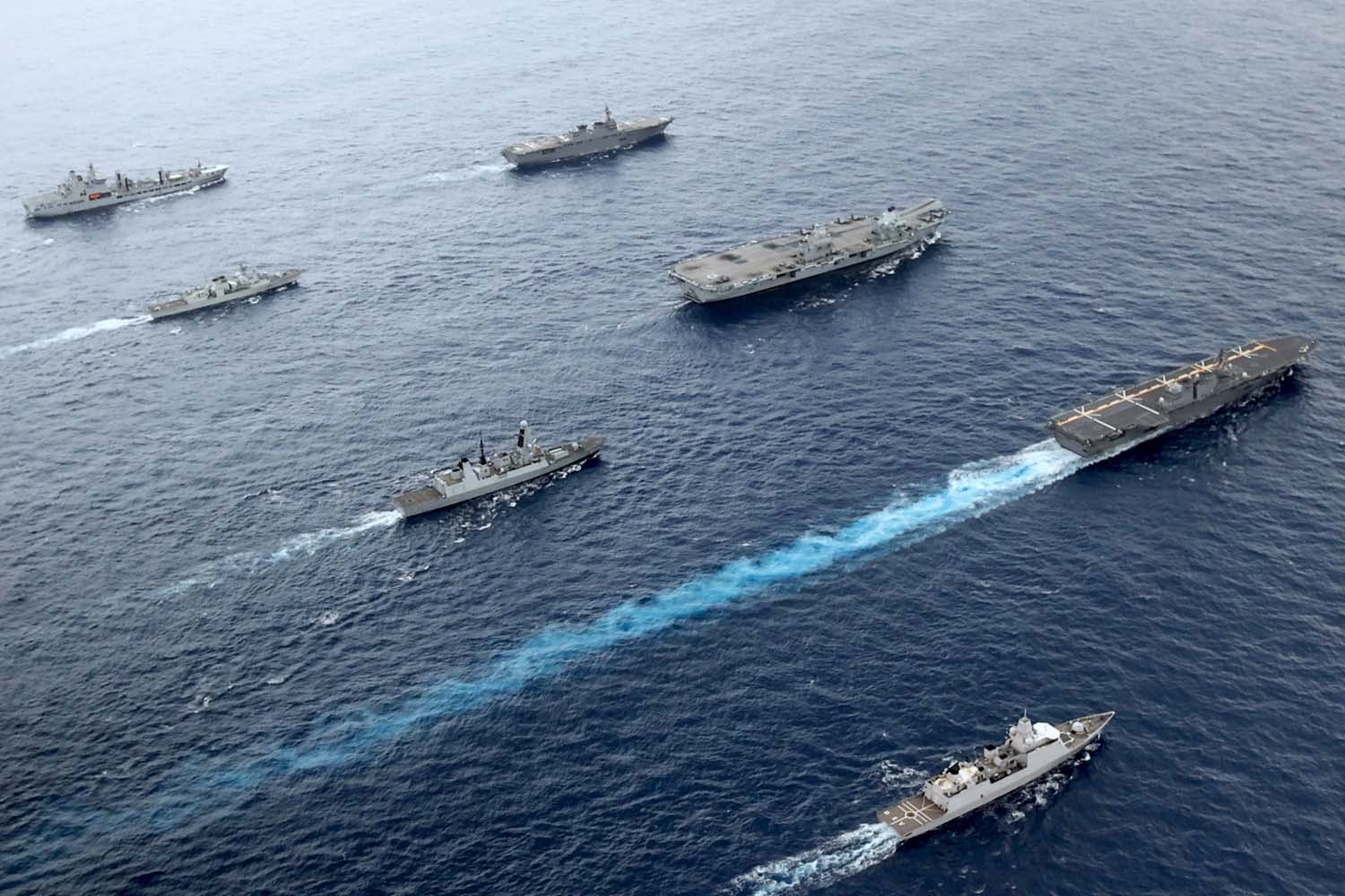 The UK Carrier Strike Group met up with the Japanese Self-Defense Force as part of Exercise Pacific Crown. Picture: POPhot Jay Allen