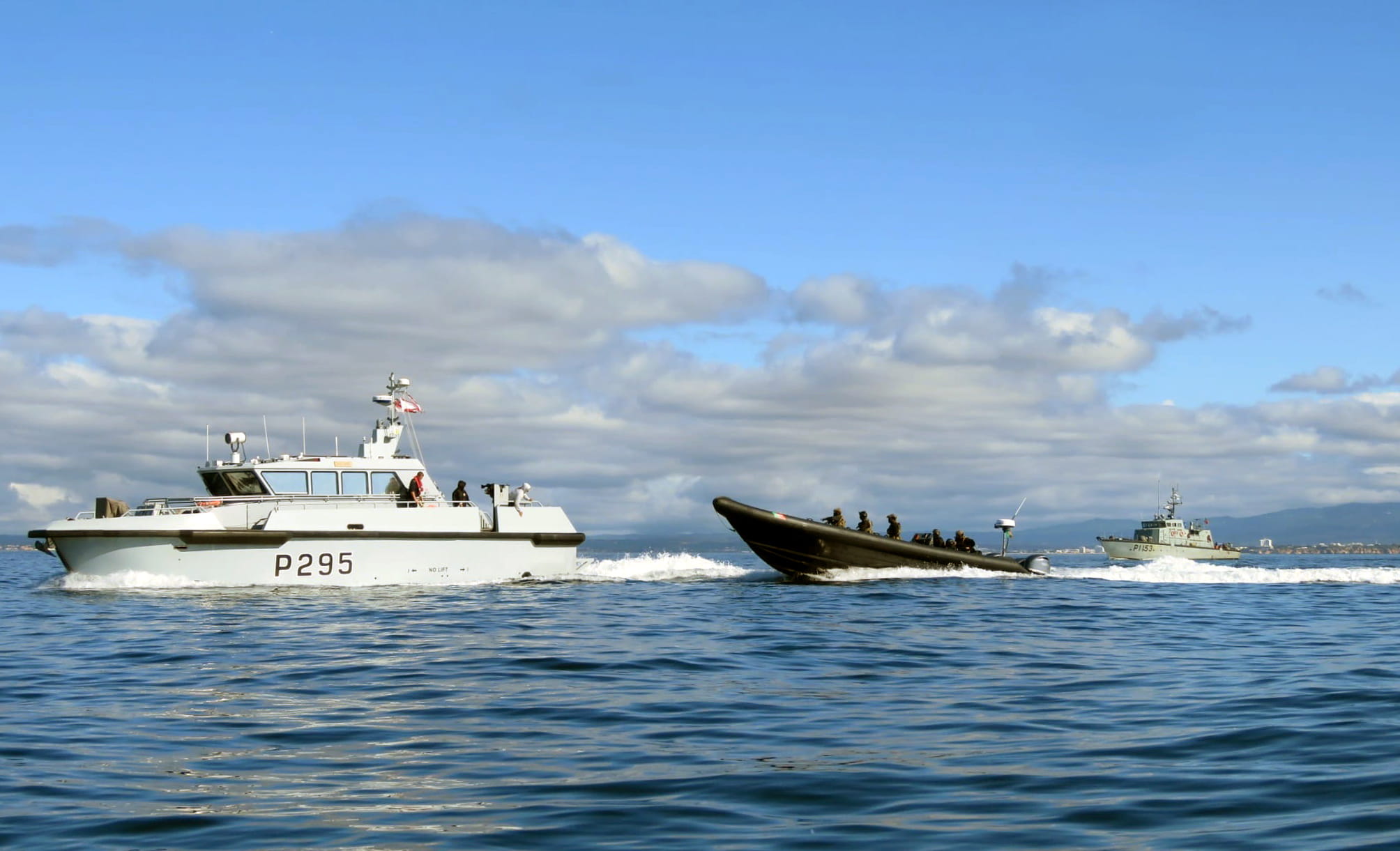 A Portuguese RIB approaches HMS Cutlass
