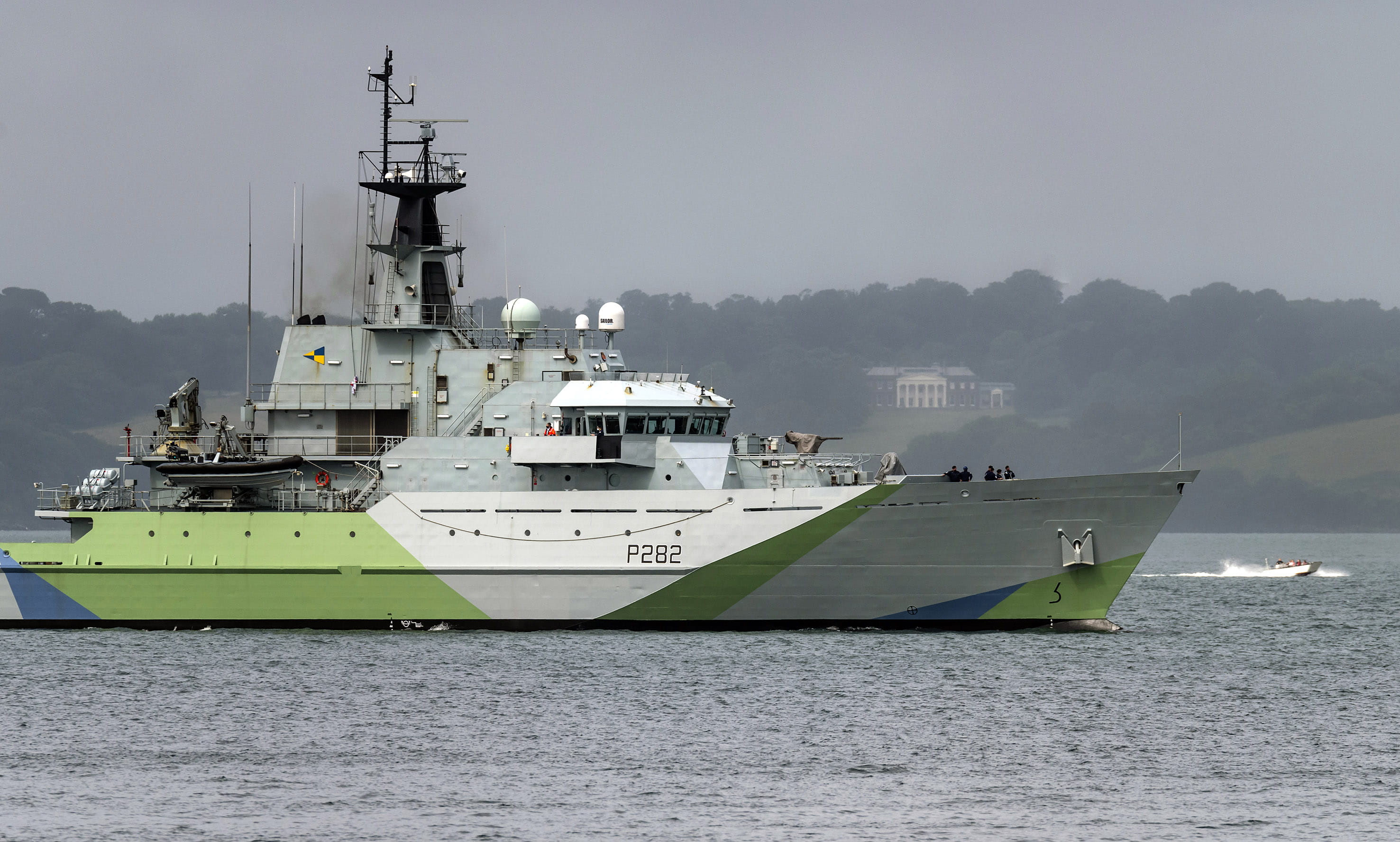 Severn makes her way out of Falmouth with her distinctive livery Severn makes her way out of Falmouth with her distinctive livery