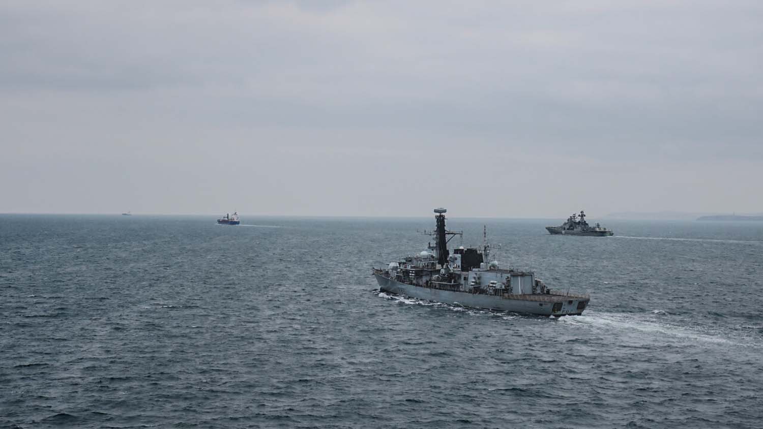 HMS Somerset tacks the task group