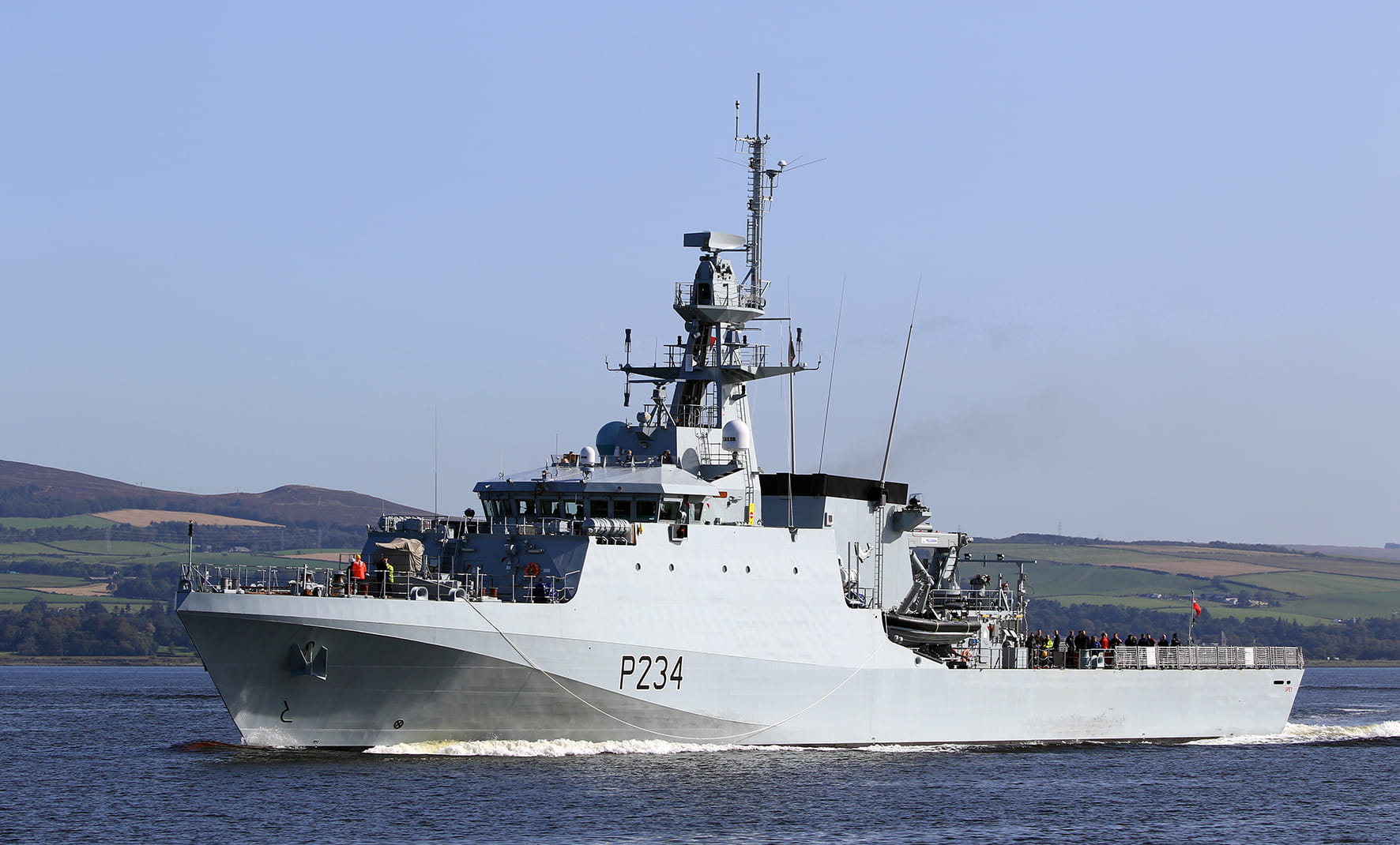 HMS Spey on sea trials in the Firth of Clyde. Image: Iain Cameron/@ScotlandDX