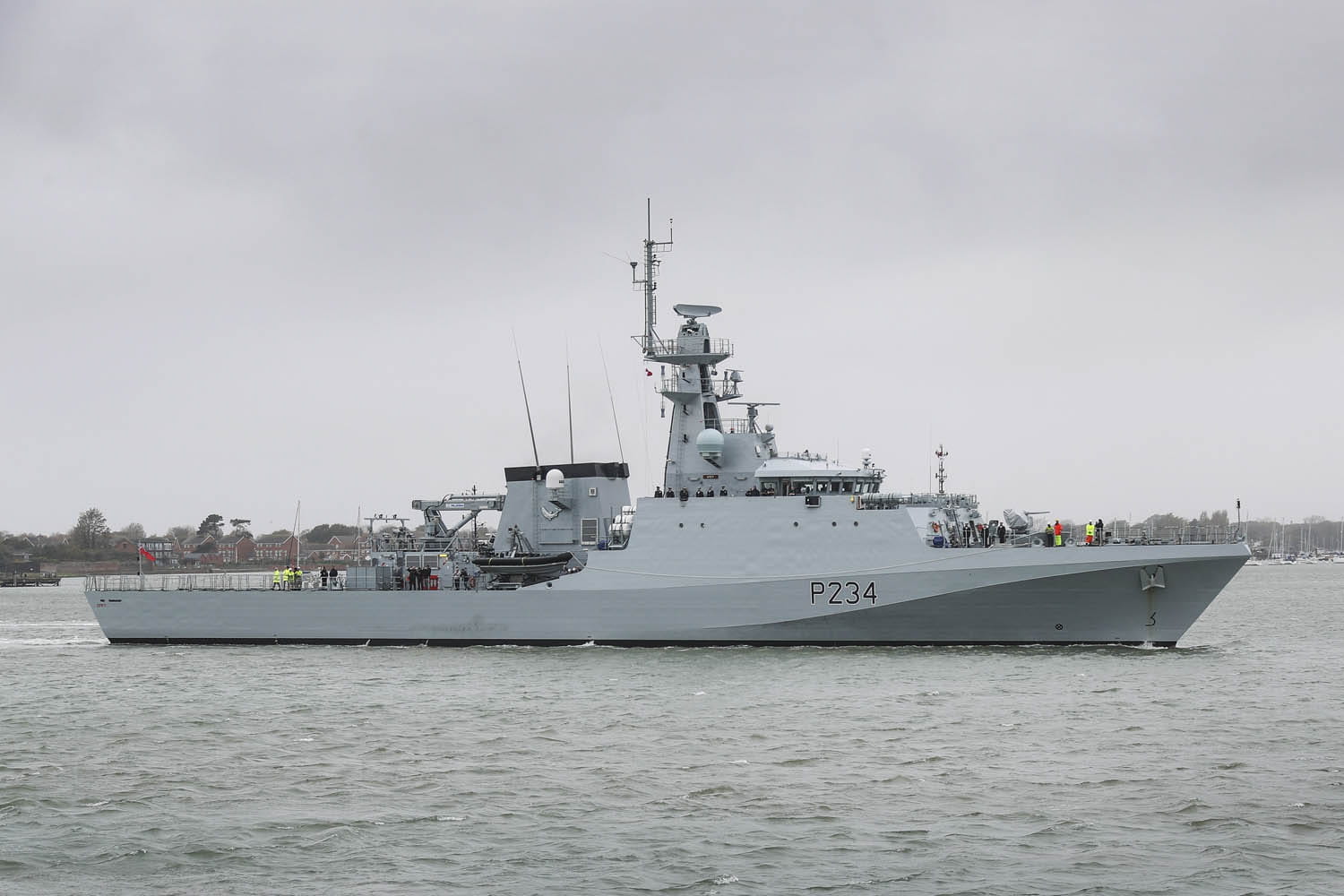 HMS Spey alongside in Portsmouth Naval base for the first time