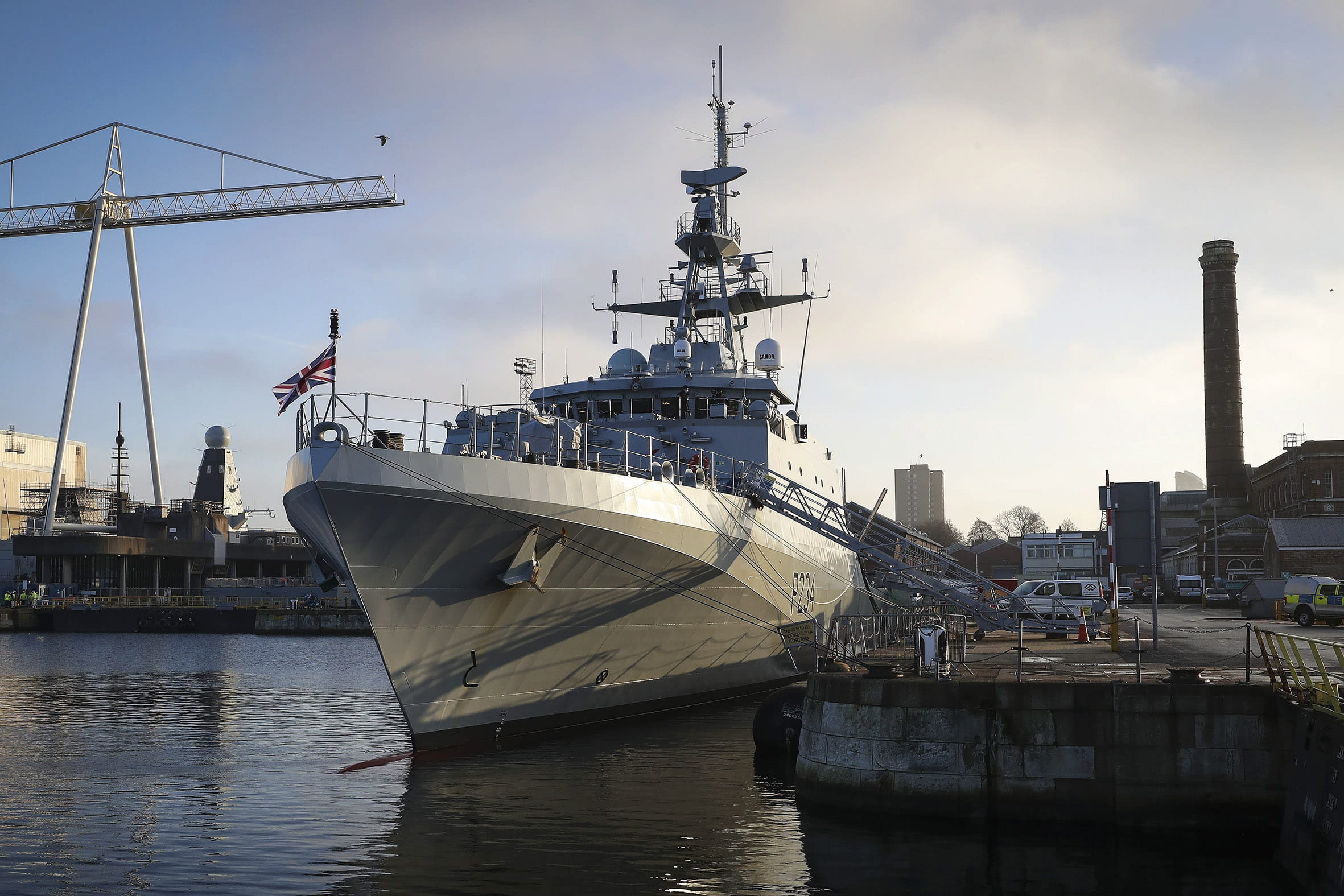 HMS Spey alongside in Portsmouth Naval Base as a Royal Navy warship for the first time HMS Spey alongside in Portsmouth Naval Base as a Royal Navy warship for the first time