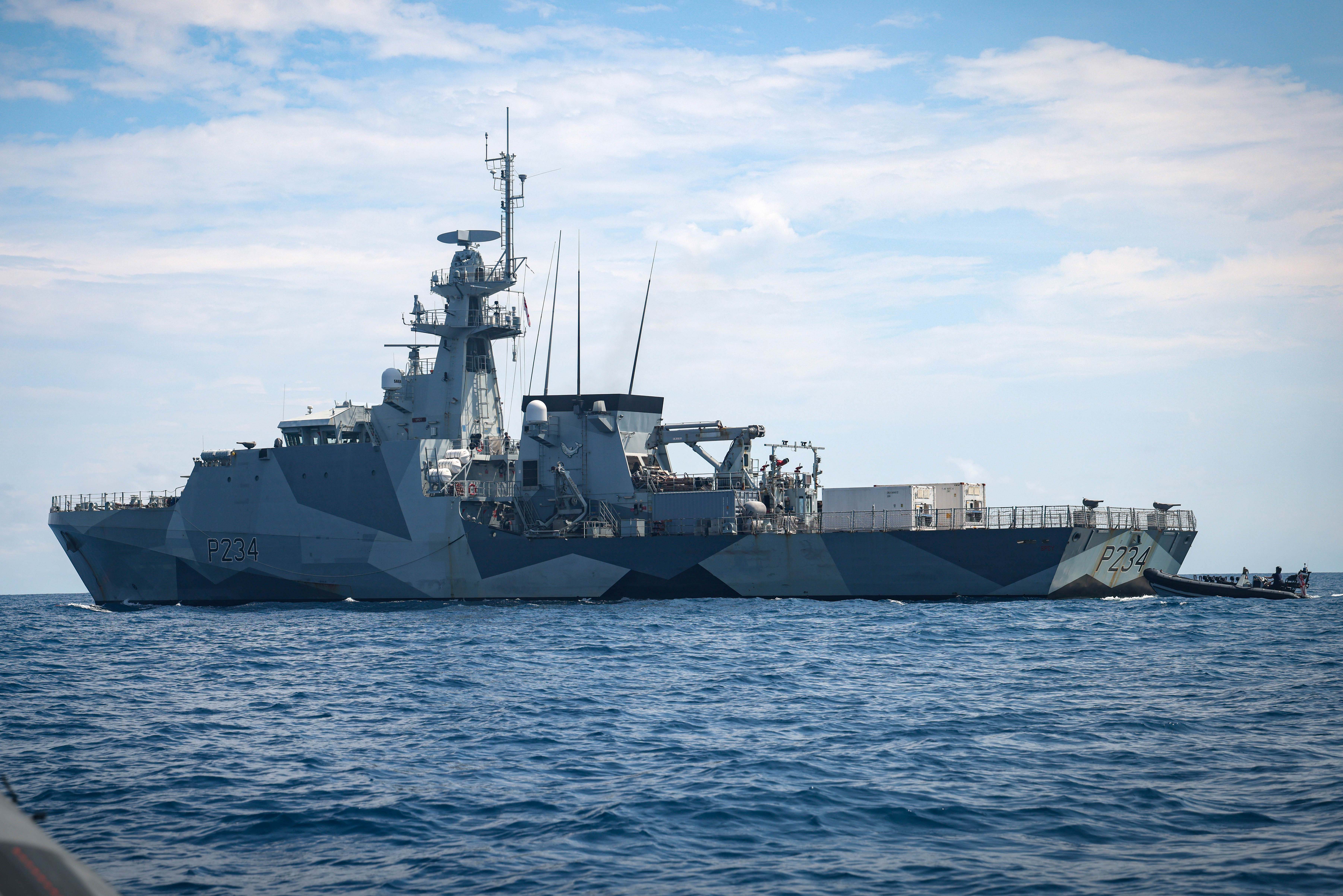 HMS Spey deploying kit and personnel from 148 Battery from the ship to be taken ashore. This will be the last time they see HMS Spey for a few days as they operate ashore for Exercise Bersama Shield 2025.