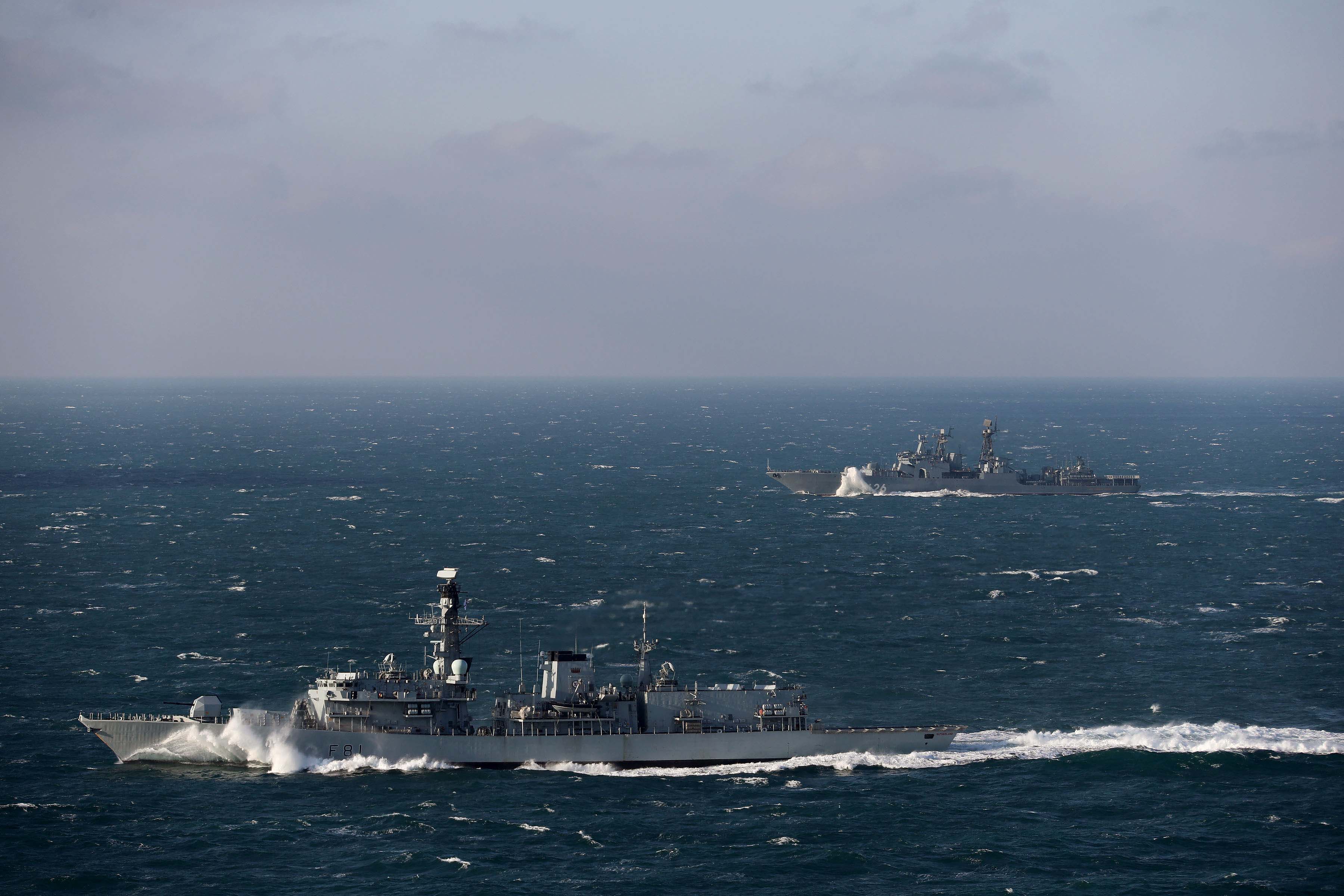 The Royal Navy’s HMS Sutherland, a Devonport-based Type 23 frigate, is currently monitoring the Russian ship the Vice Admiral Kulakov, an Udaloy class destroyer, as she transits through UK territorial waters and those of other NATO member states.