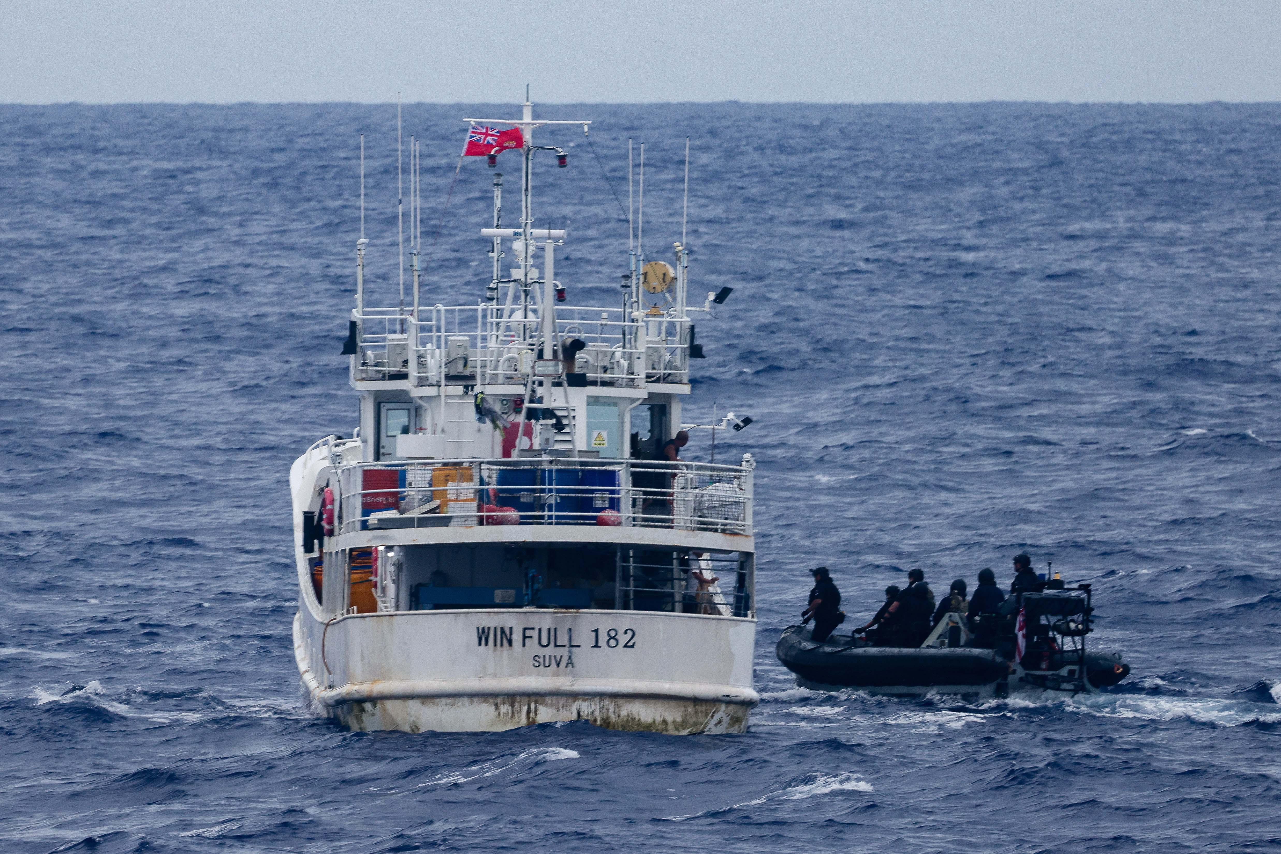 HMS Tamar and Fijian authorities conduct a fishery patrol earlier this year