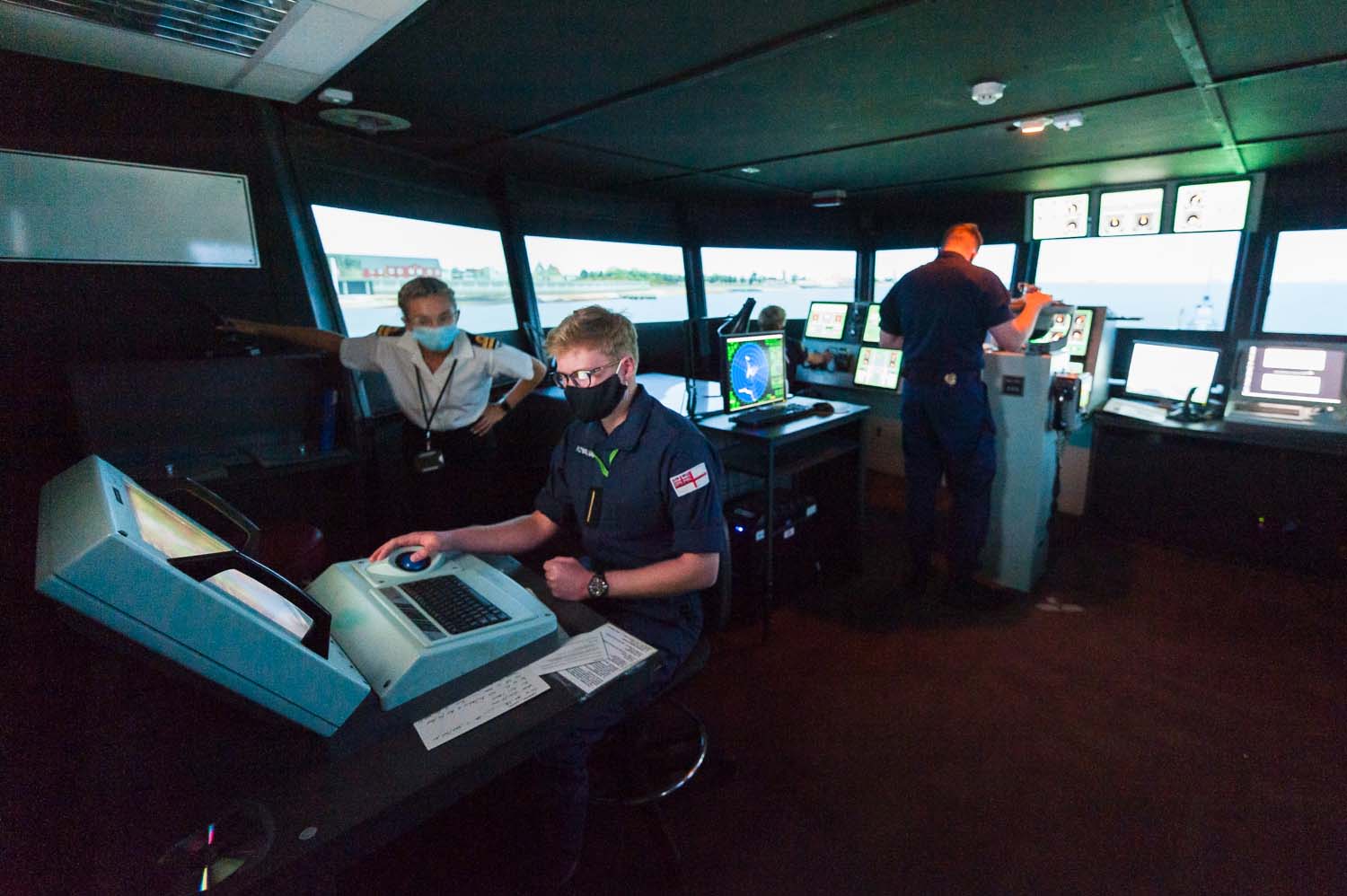 Merchant Navy Cadets use bridge simulator at HMS Collingwood