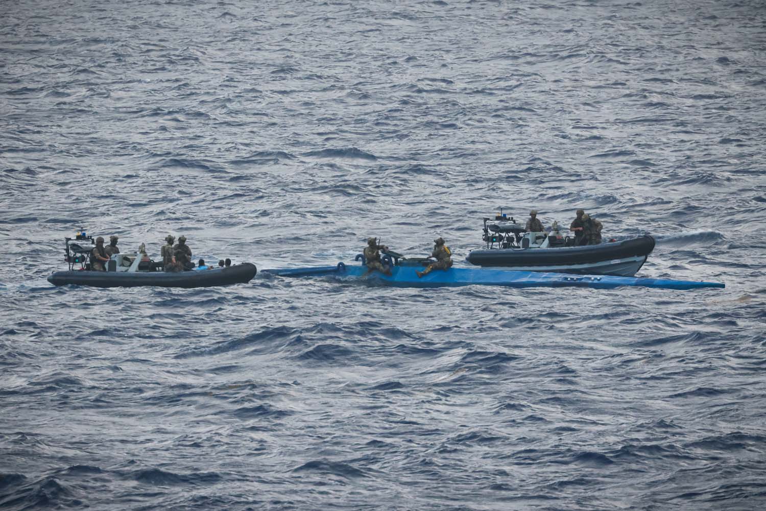 HMS Trent's boarding team intercept the narco-sub in the Caribbean Sea