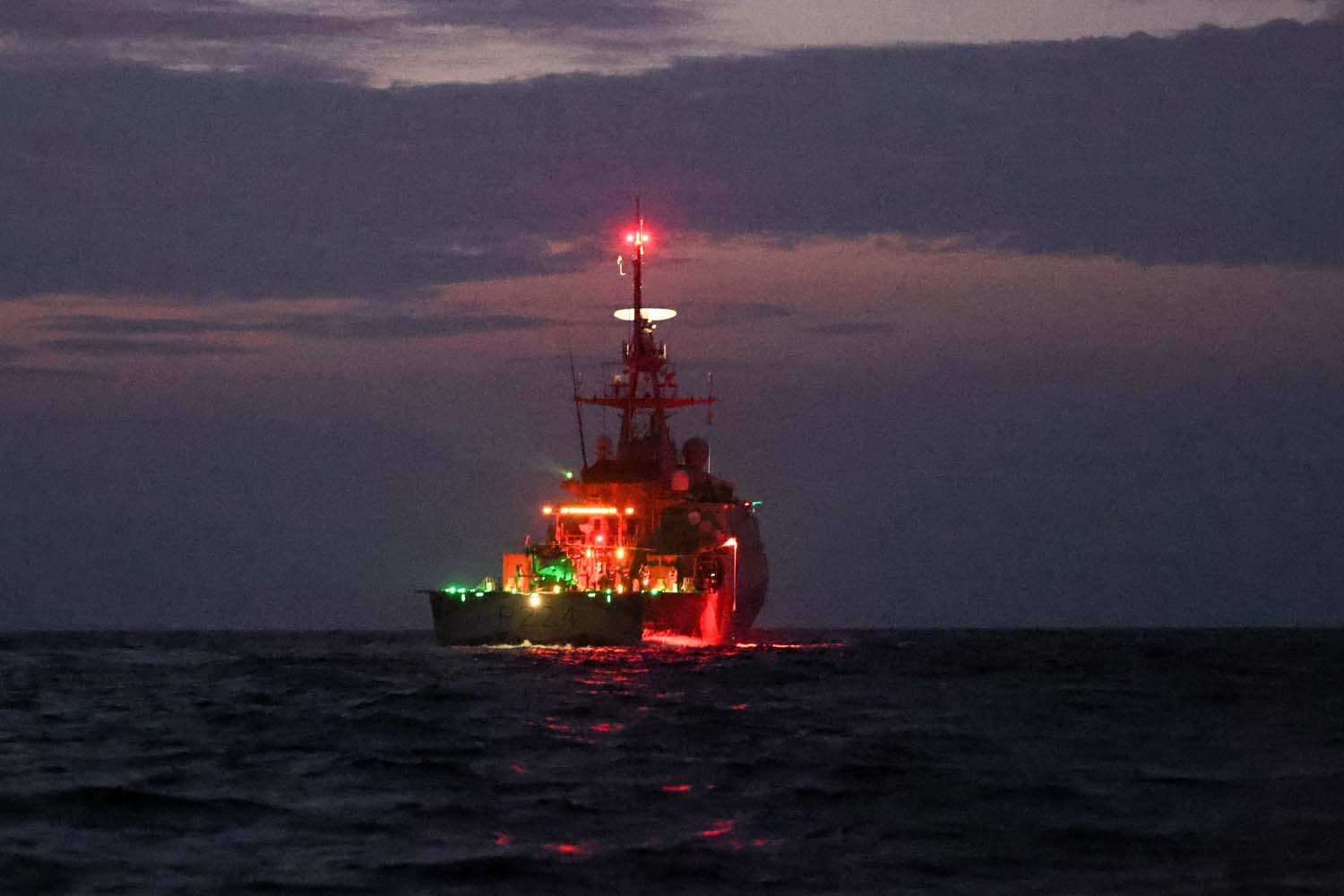 HMS Trent testing her new lighting systems