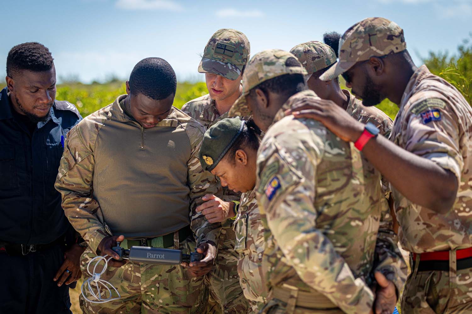 Members of the Turks and Caicos Regiment are shown ways of using drones for disaster relief by 700X Naval Air Squadron 