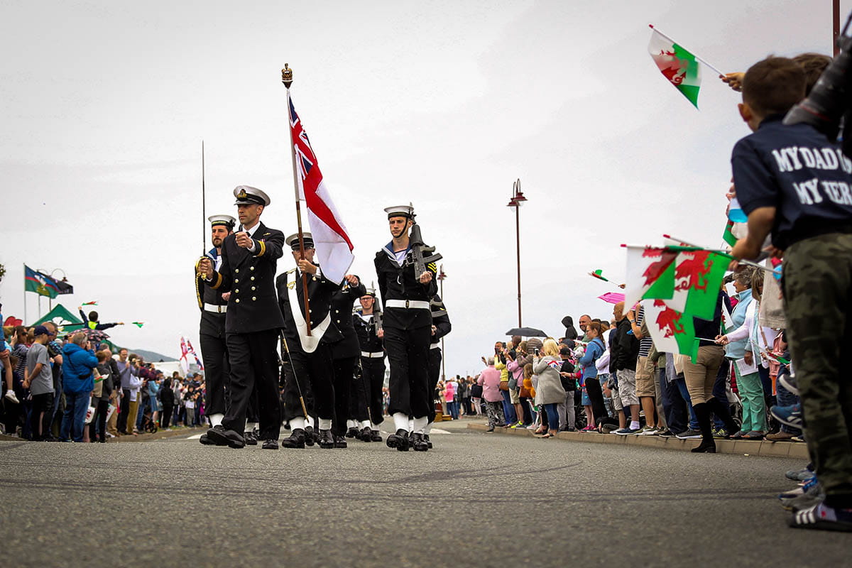 Submariners march through the streets of Holyhead 