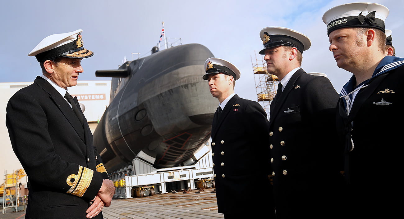 Rear Admiral John Weale at the launch of Audacious in Barrow