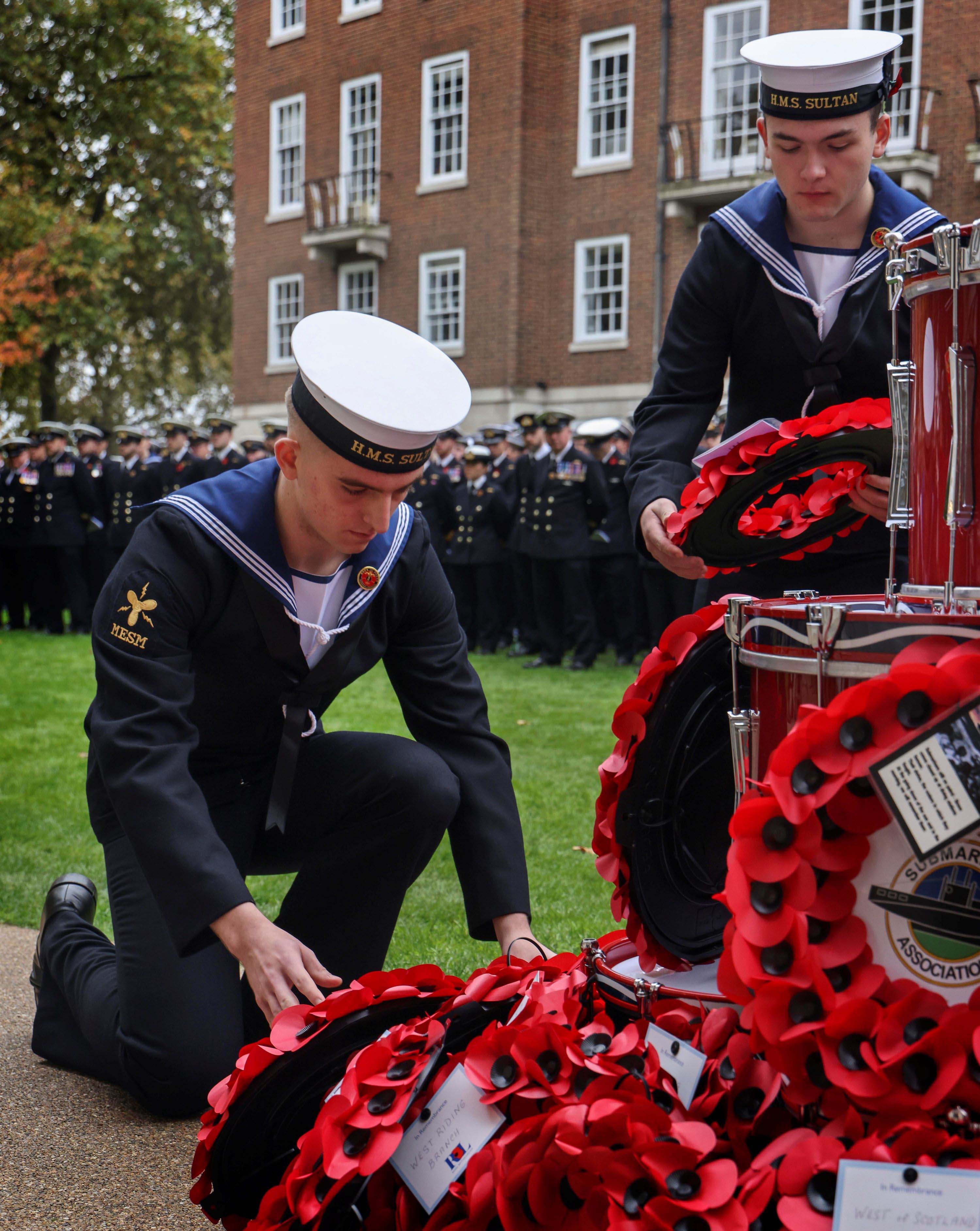 Trainee Submariners from HMS Sultan lay a wreath during the service.