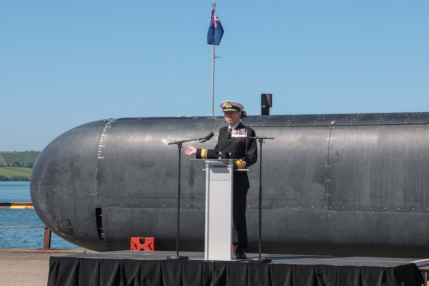 XLUUV as been unveiled during a naming ceremony at HMNB Devonport. The uncrewed vessel will be called XV Excalibur. Picture: LPhot Unaisi Luke