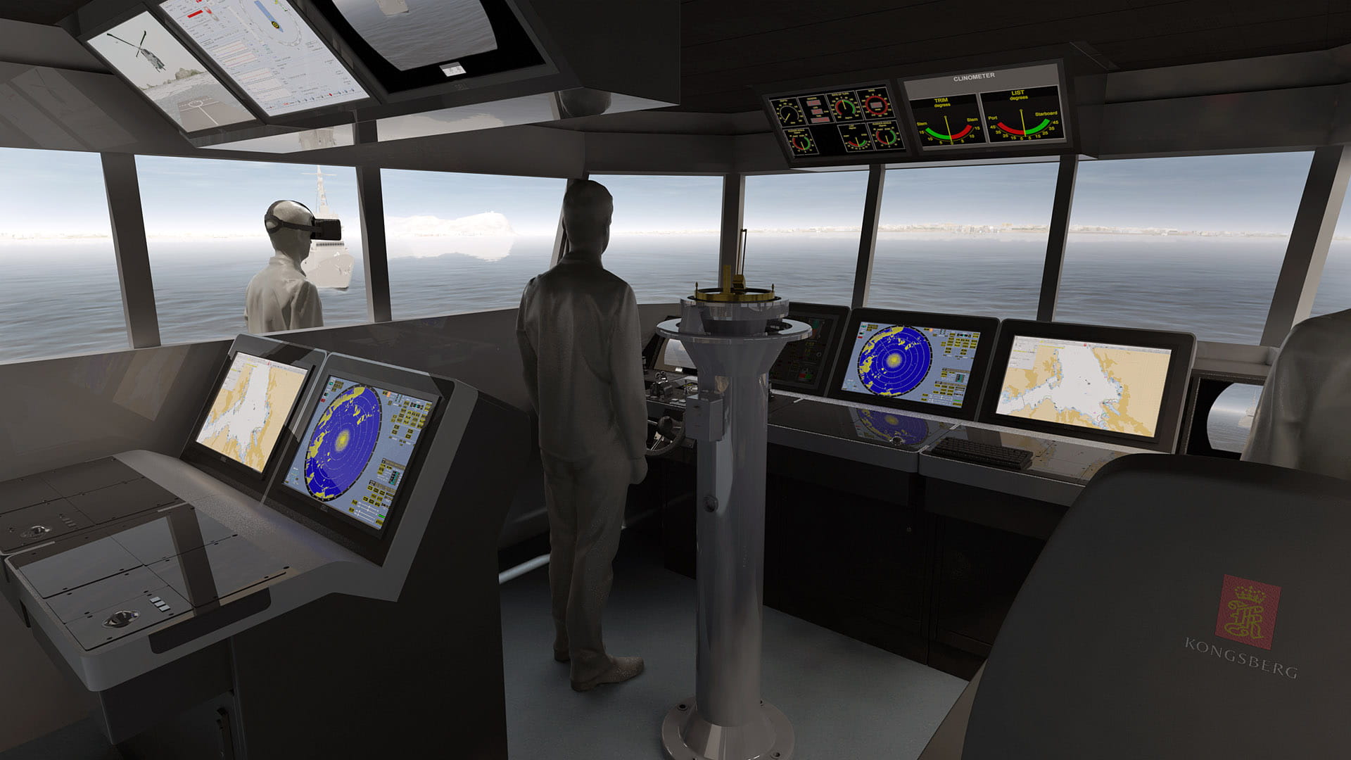 A graphic depicting sailors using the new simulators