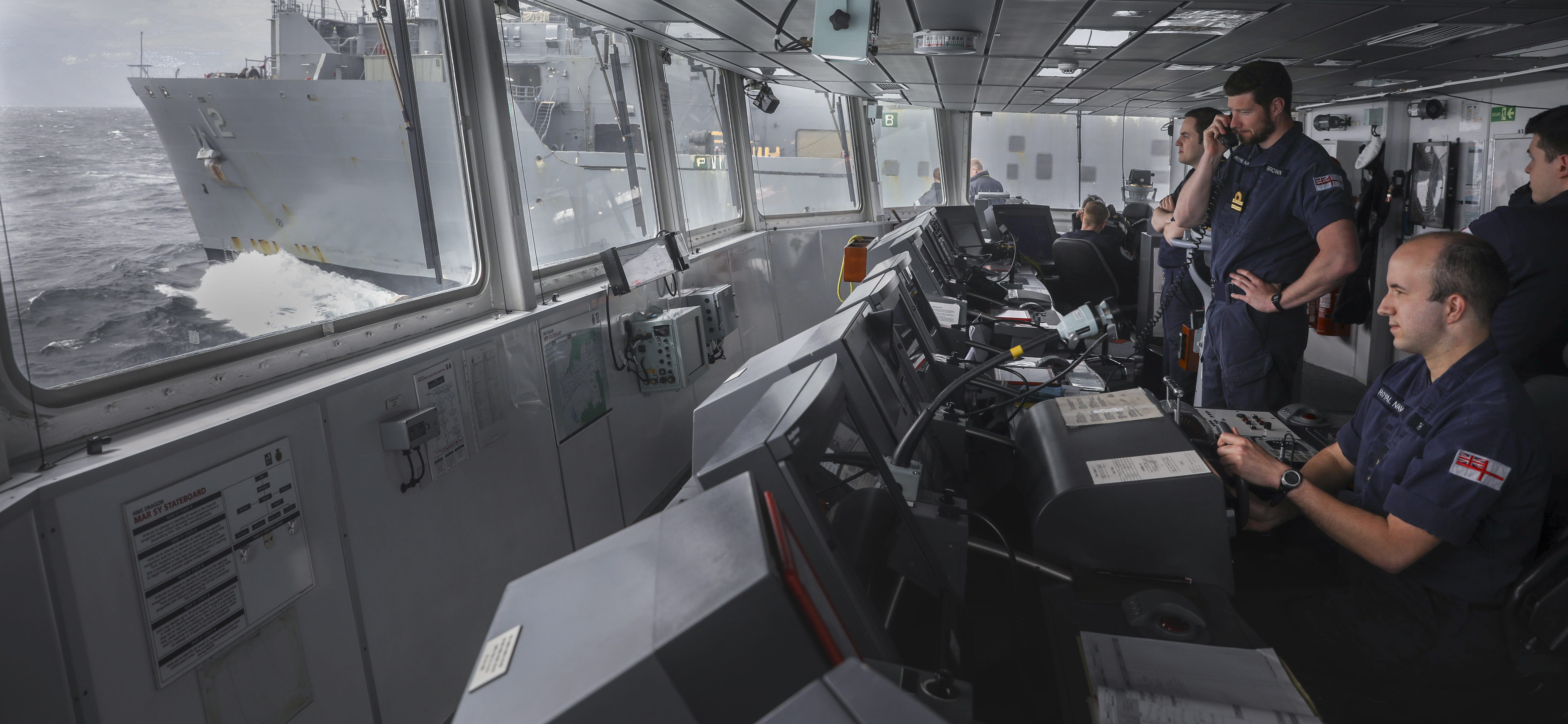 A Royal Navy team on the Bridge during Formidable Shield 2021