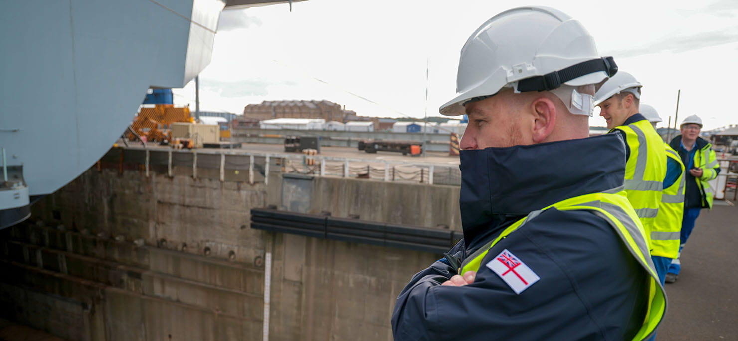 HMS Prince of Wales Flood up and Marine engineer observing.